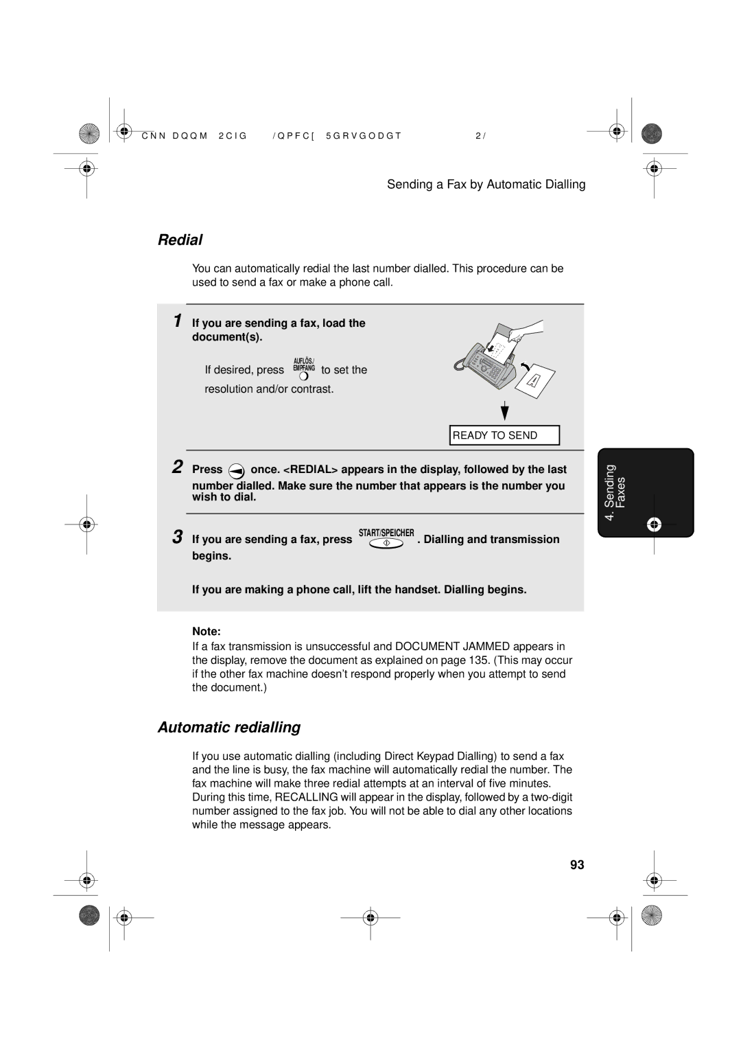 Sharp UX-D50 manual Redial, Automatic redialling 