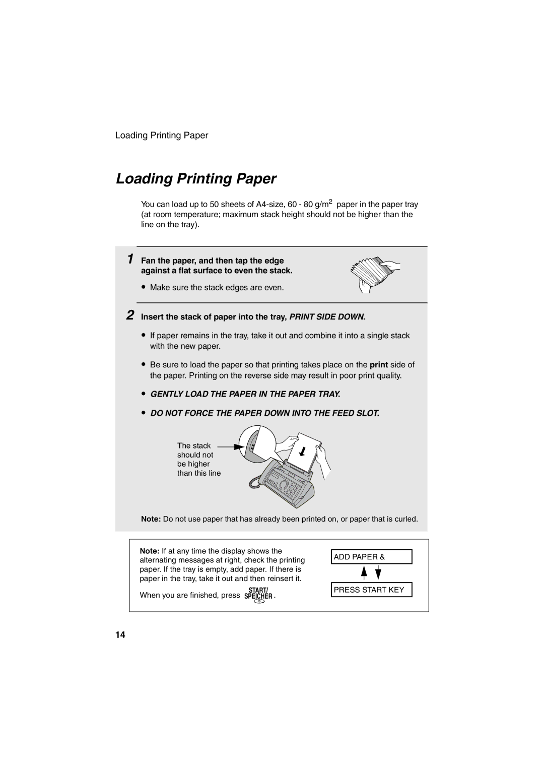 Sharp UX-P400 operation manual Loading Printing Paper, Insert the stack of paper into the tray, Print Side Down 