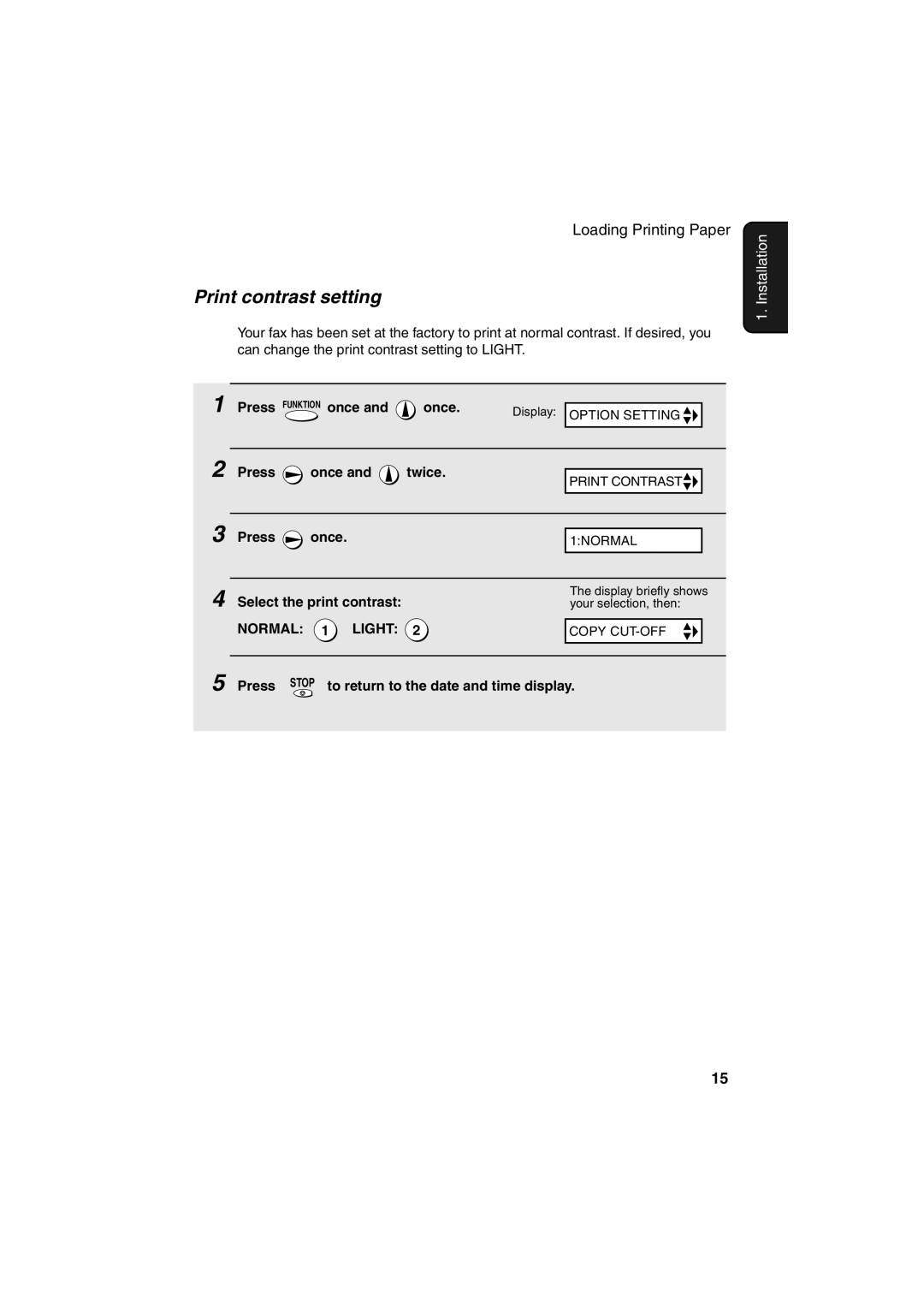 Sharp UX-P400 operation manual Print contrast setting 