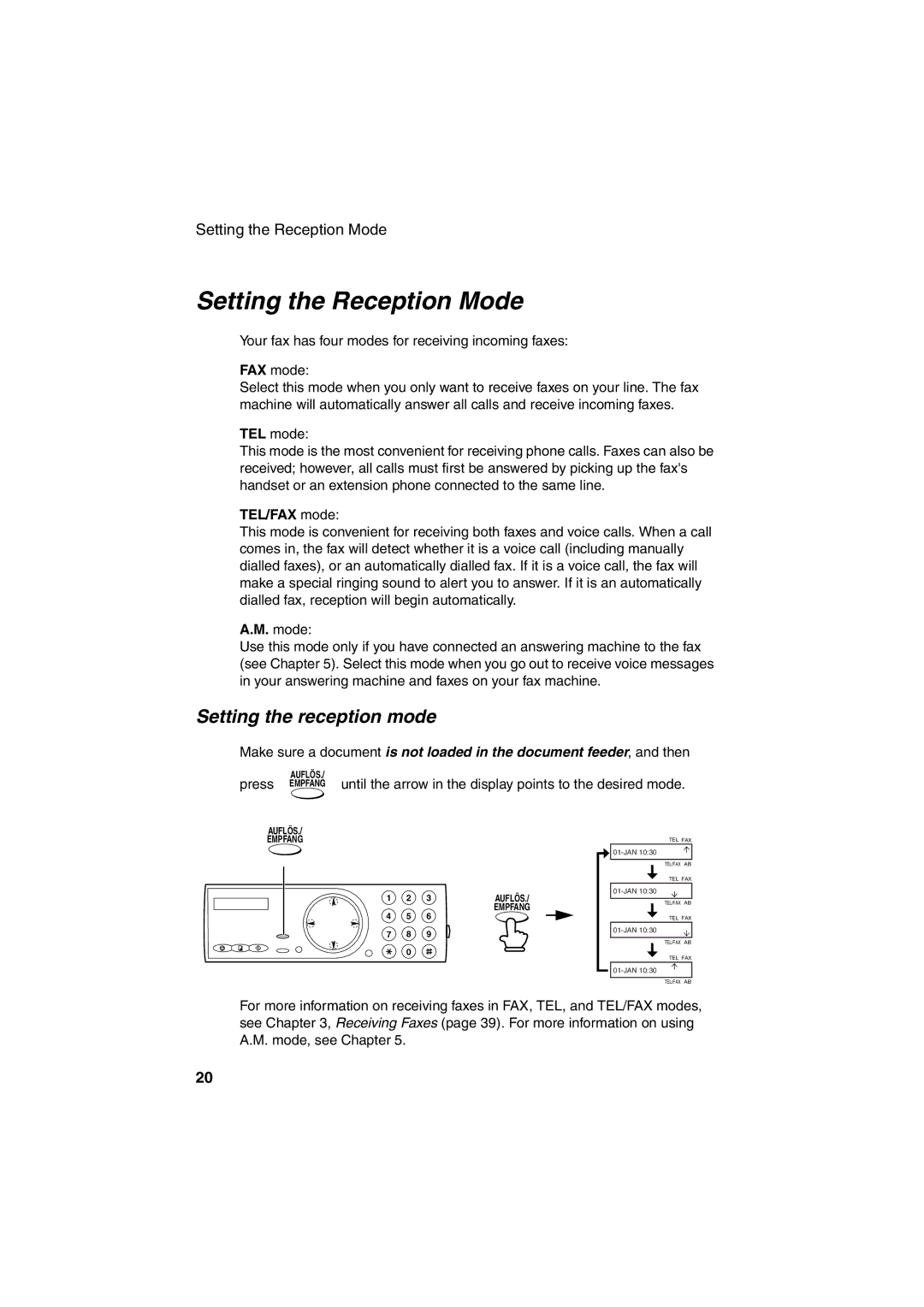 Sharp UX-P400 operation manual Setting the Reception Mode, Setting the reception mode, TEL/FAX mode 