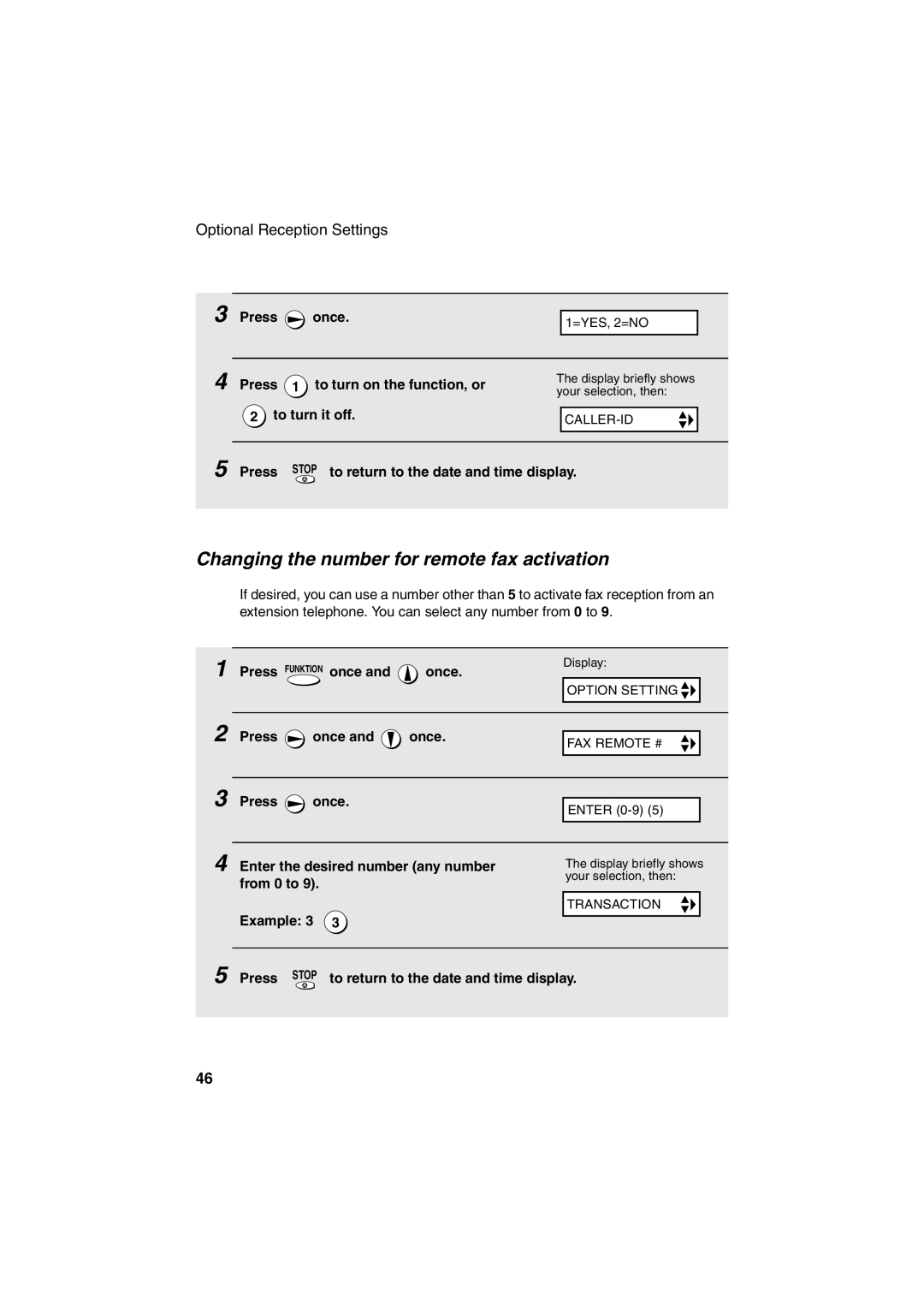 Sharp UX-P400 Changing the number for remote fax activation, Press To turn on the function, or, To turn it off 