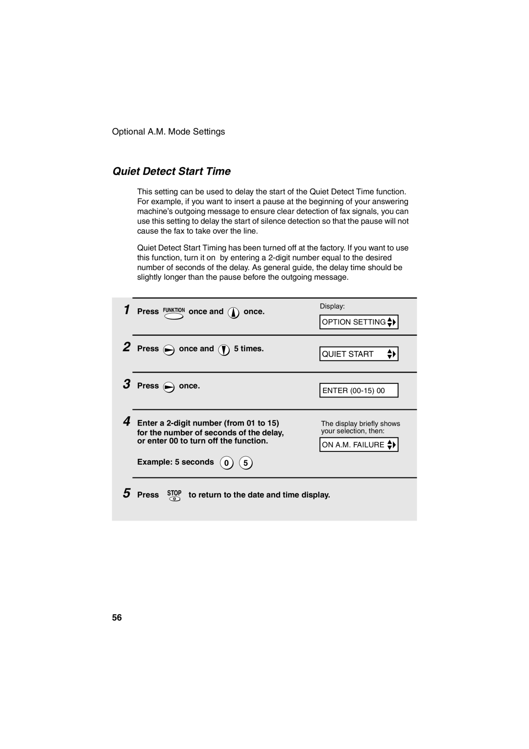 Sharp UX-P400 operation manual Quiet Detect Start Time, Quiet Start 