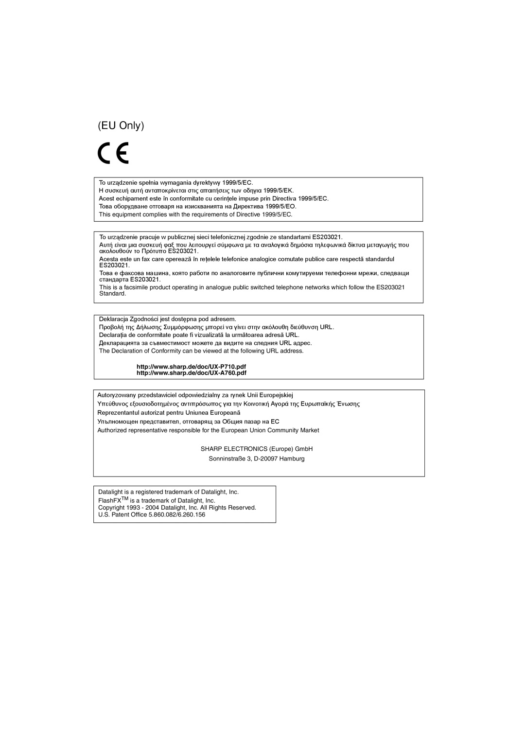 Sharp UX-P710, UX-A760 operation manual EU Only 