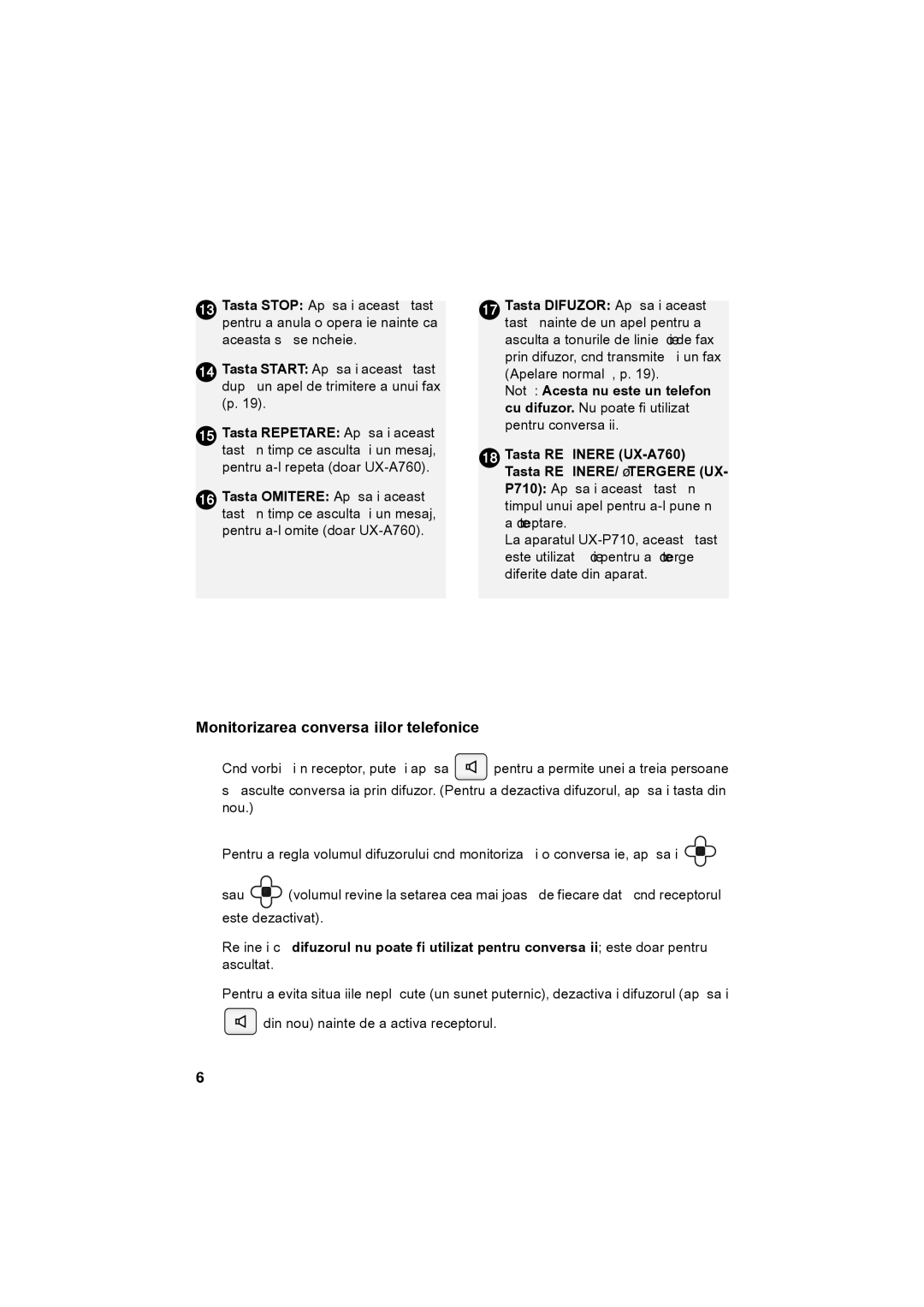 Sharp UX-P710, UX-A760 operation manual Monitorizarea conversaţiilor telefonice, Este dezactivat 