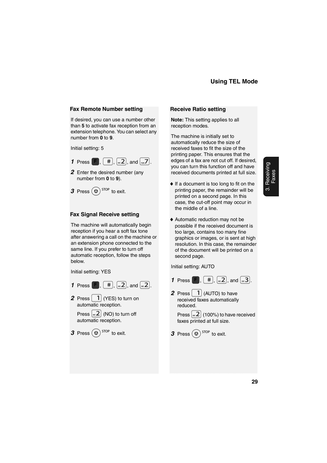 Sharp UX-A760, UX-P710 operation manual Fax Remote Number setting, Fax Signal Receive setting, Receive Ratio setting 