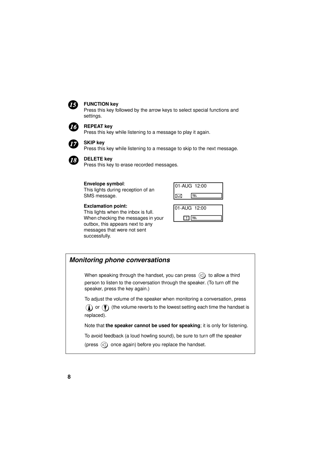 Sharp UX-S10 manual Monitoring phone conversations 