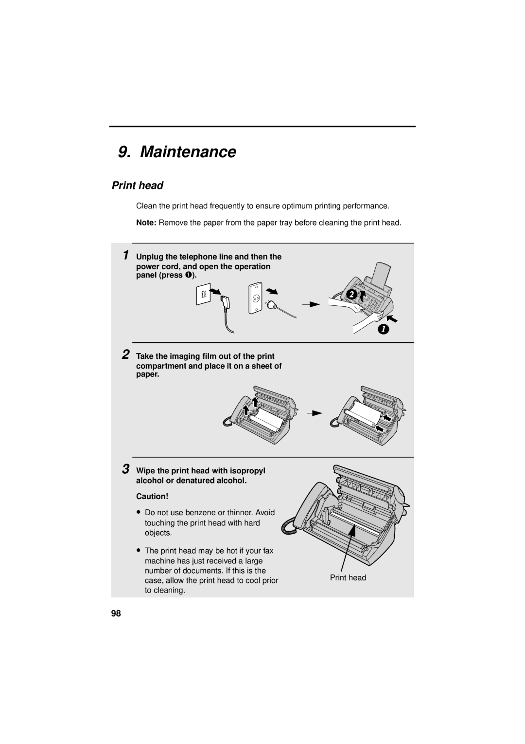 Sharp UX-S10 manual Maintenance, Print head 