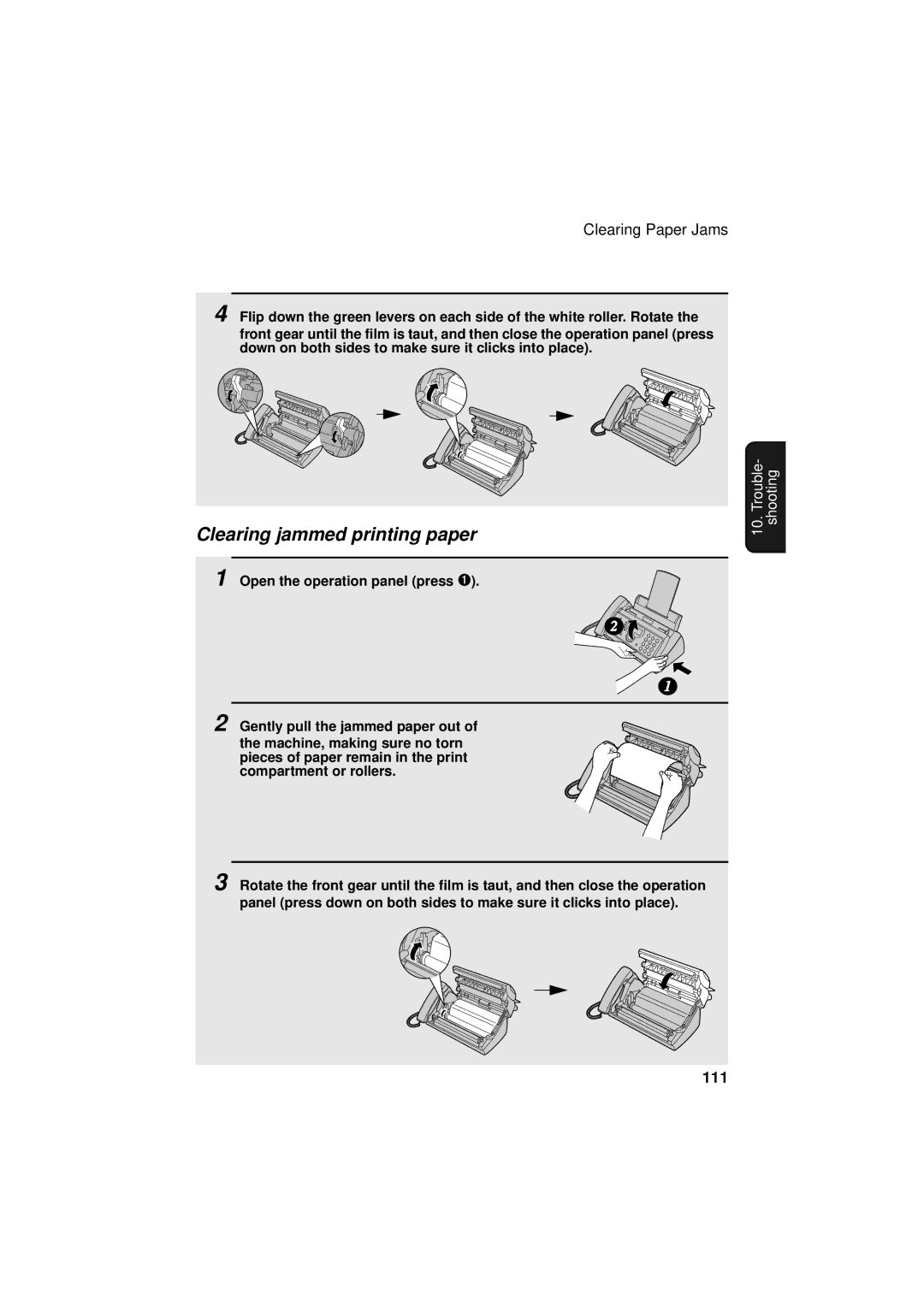 Sharp UX-S10 manual Clearing jammed printing paper 