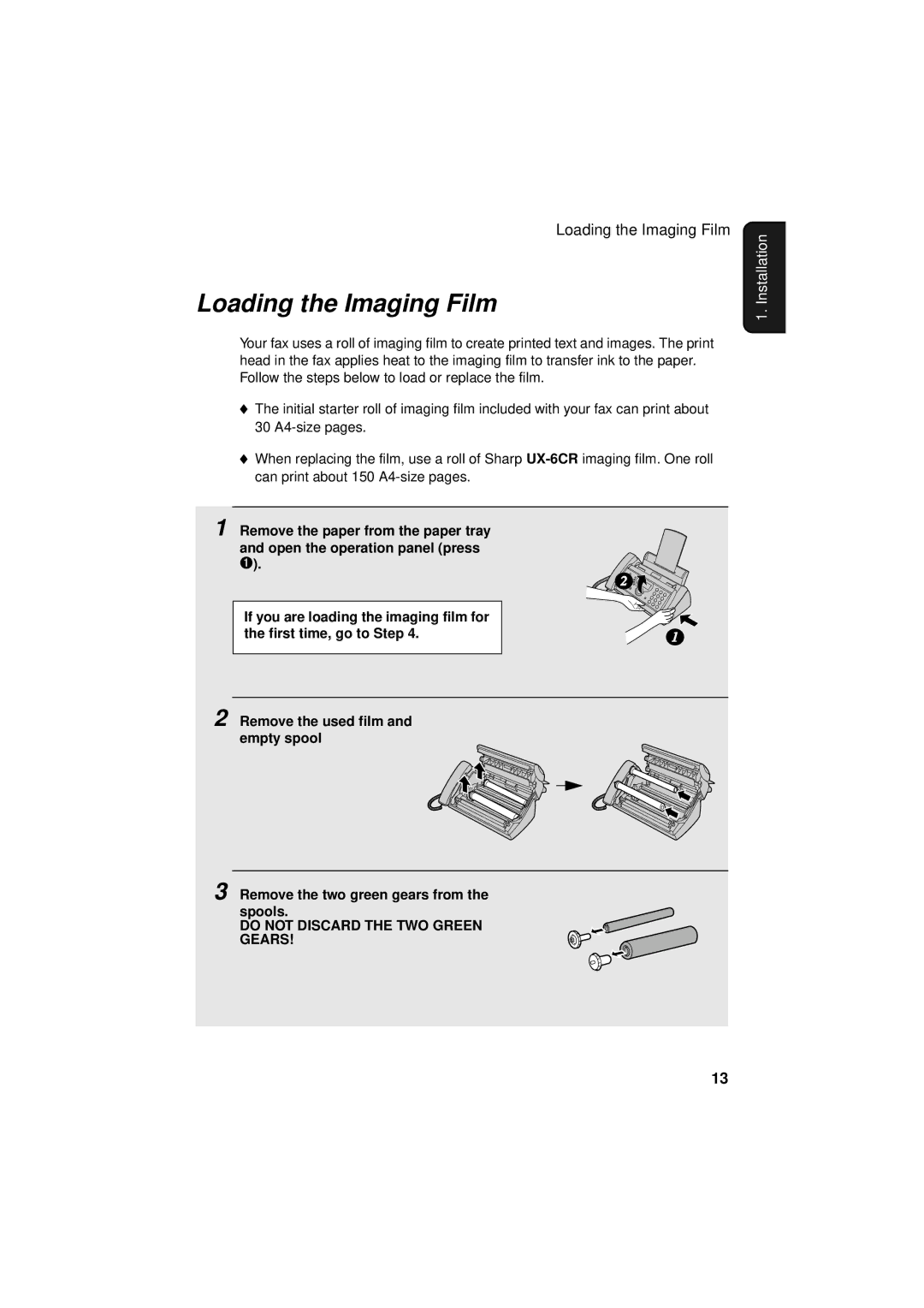 Sharp UX-S10 manual Loading the Imaging Film 