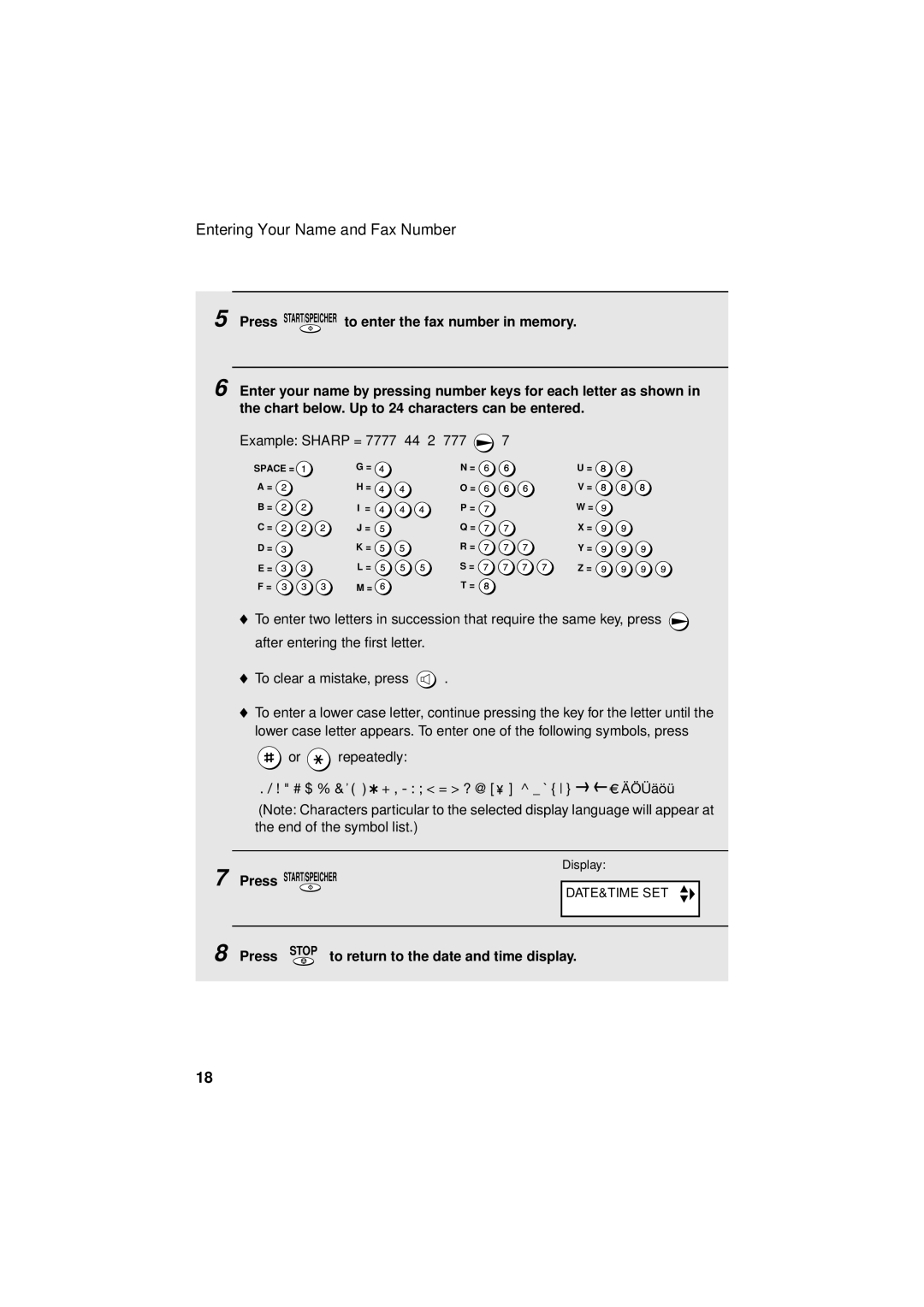 Sharp UX-S10 manual Example Sharp = 7777 44 2 777 