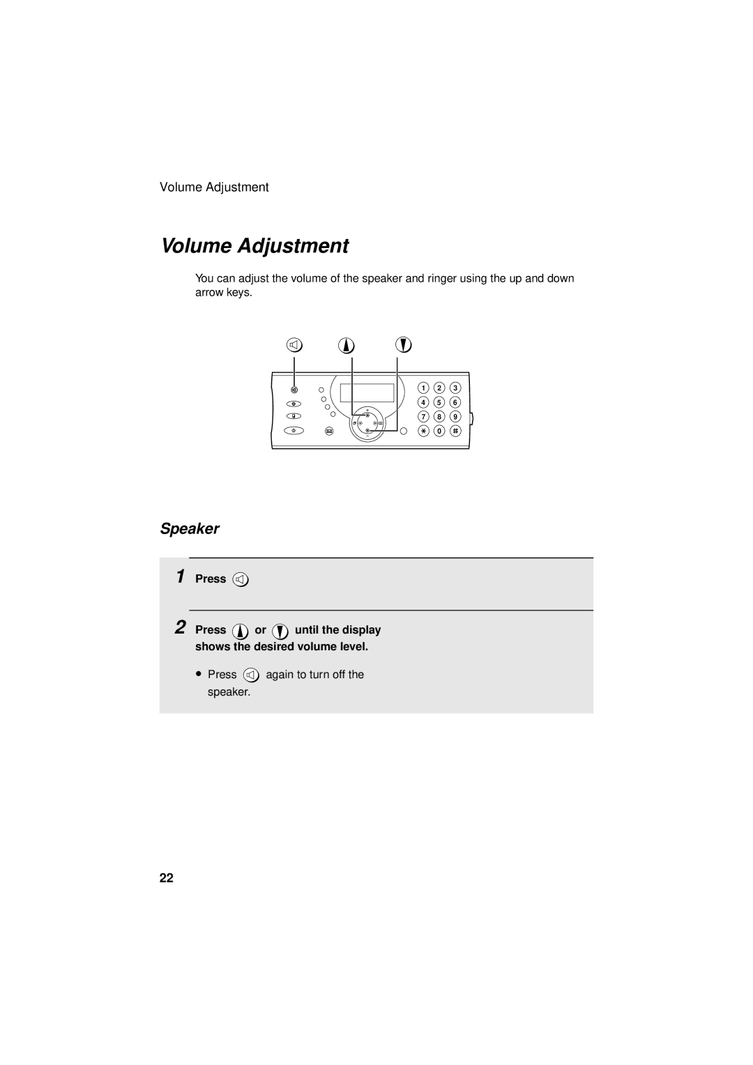 Sharp UX-S10 manual Volume Adjustment, Speaker 