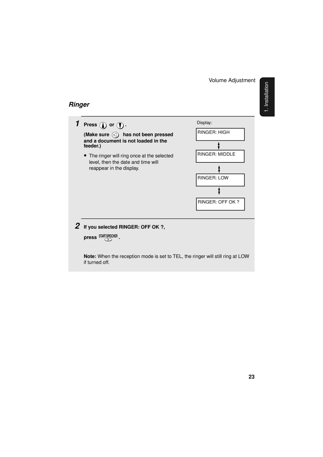 Sharp UX-S10 manual Ringer 