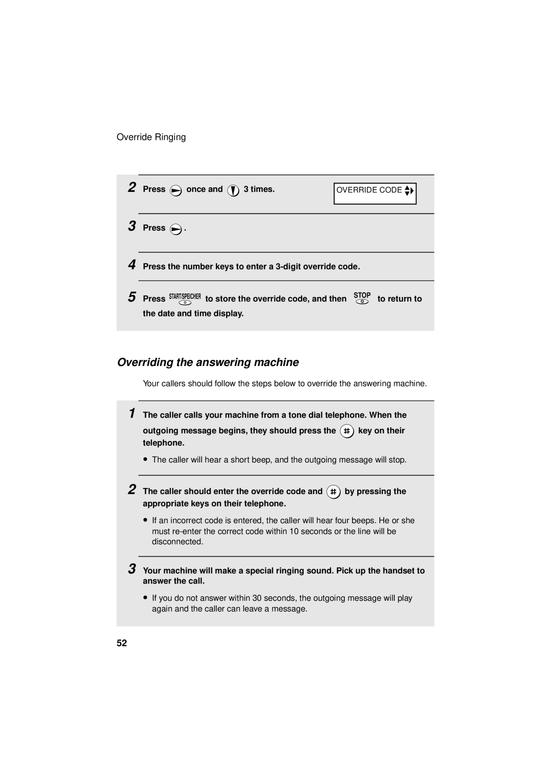 Sharp UX-S10 manual Overriding the answering machine 