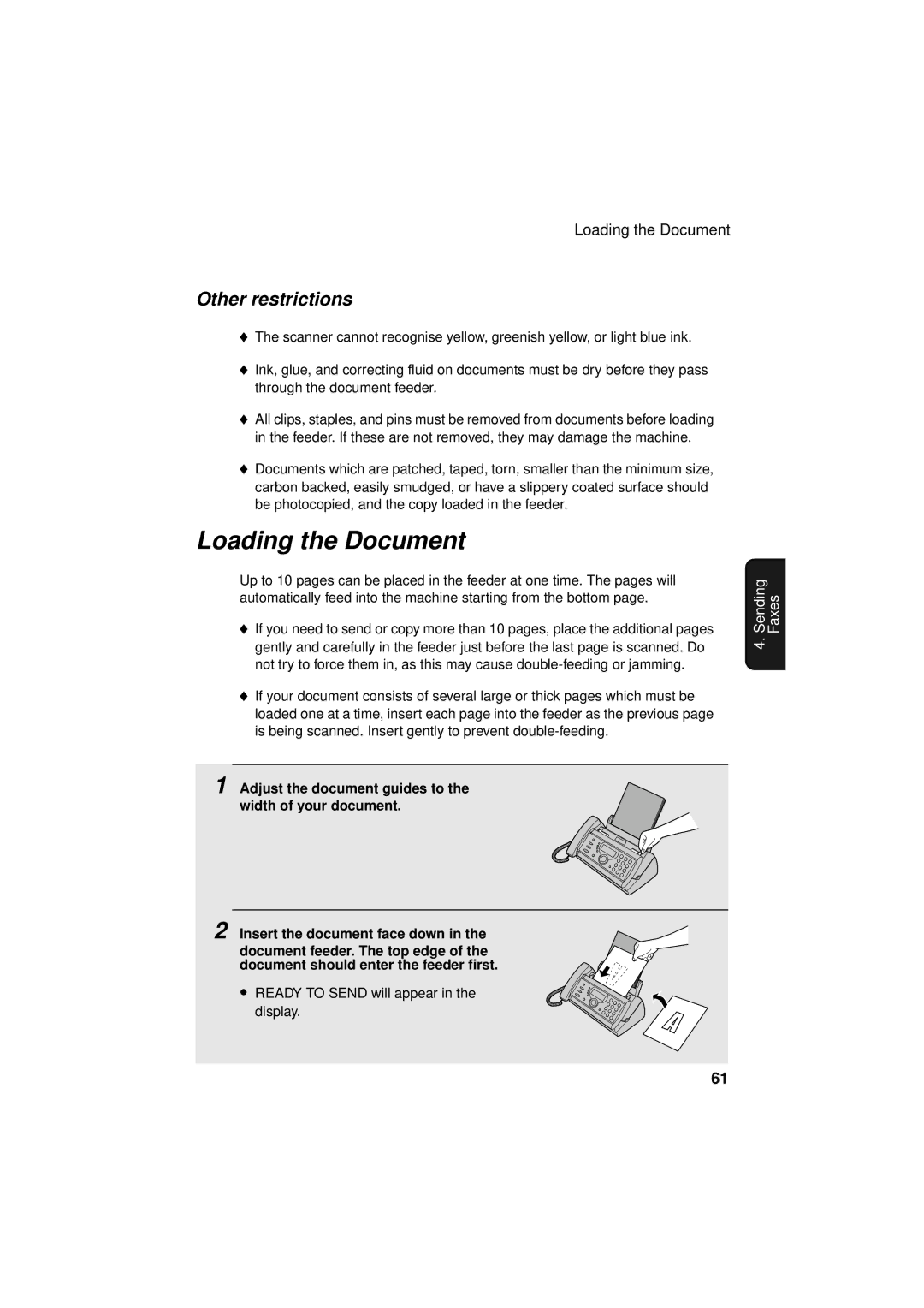 Sharp UX-S10 manual Loading the Document, Other restrictions 