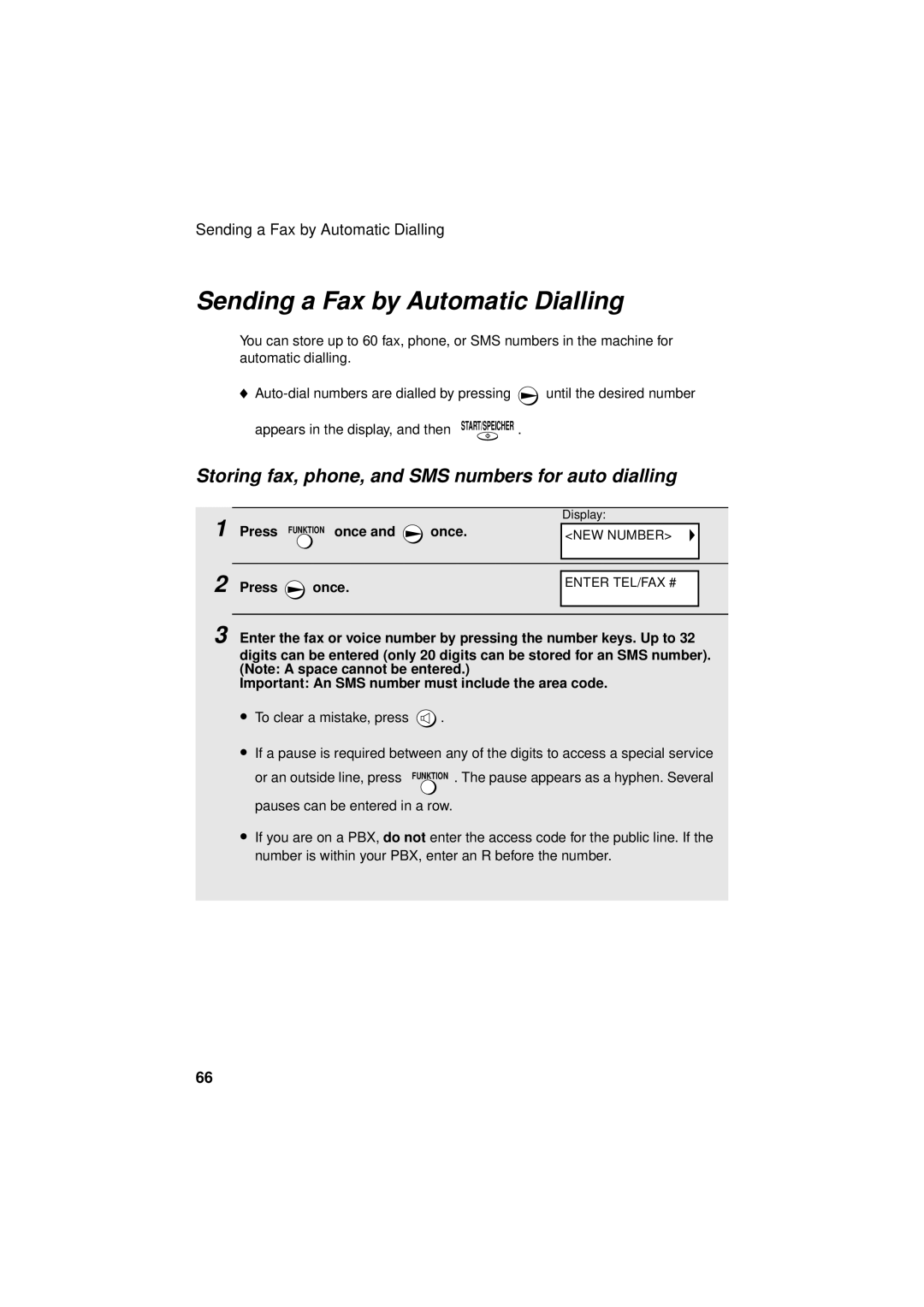 Sharp UX-S10 manual Sending a Fax by Automatic Dialling, Storing fax, phone, and SMS numbers for auto dialling 