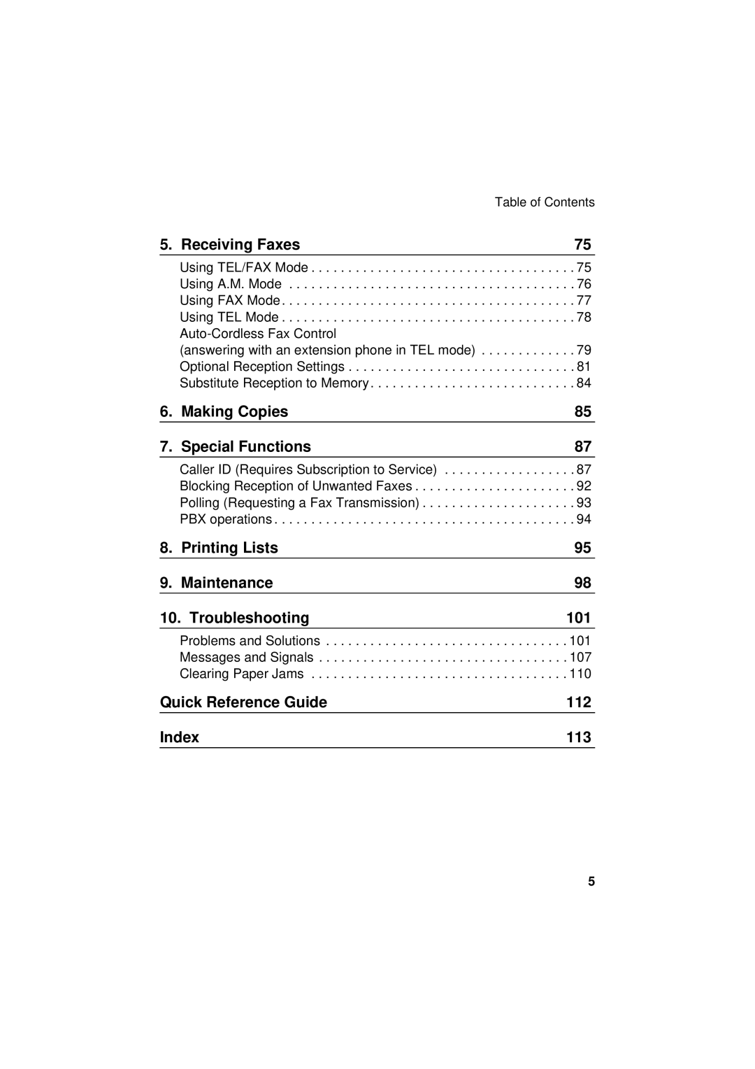 Sharp UX-S10 manual Printing Lists Maintenance Troubleshooting 101 