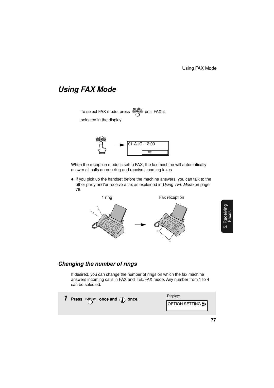 Sharp UX-S10 manual Using FAX Mode, Changing the number of rings 