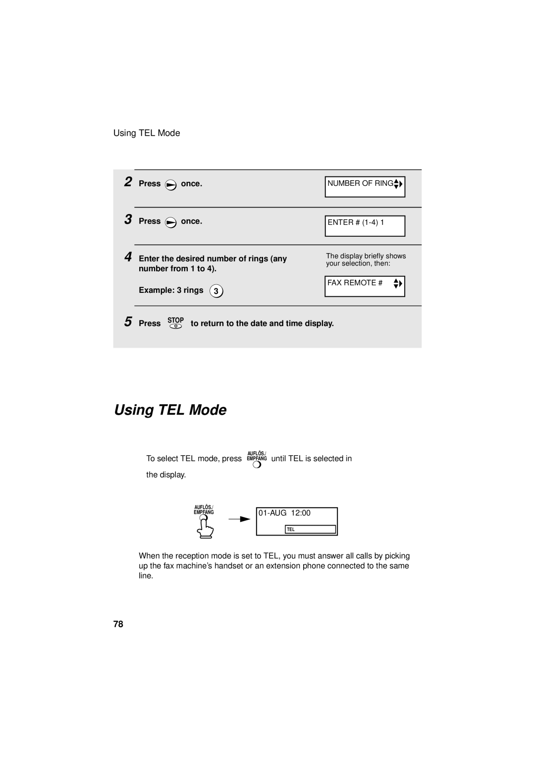 Sharp UX-S10 manual Using TEL Mode 