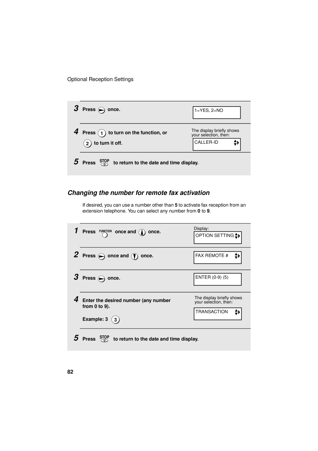 Sharp UX-S10 manual Changing the number for remote fax activation, Press To turn on the function, or 