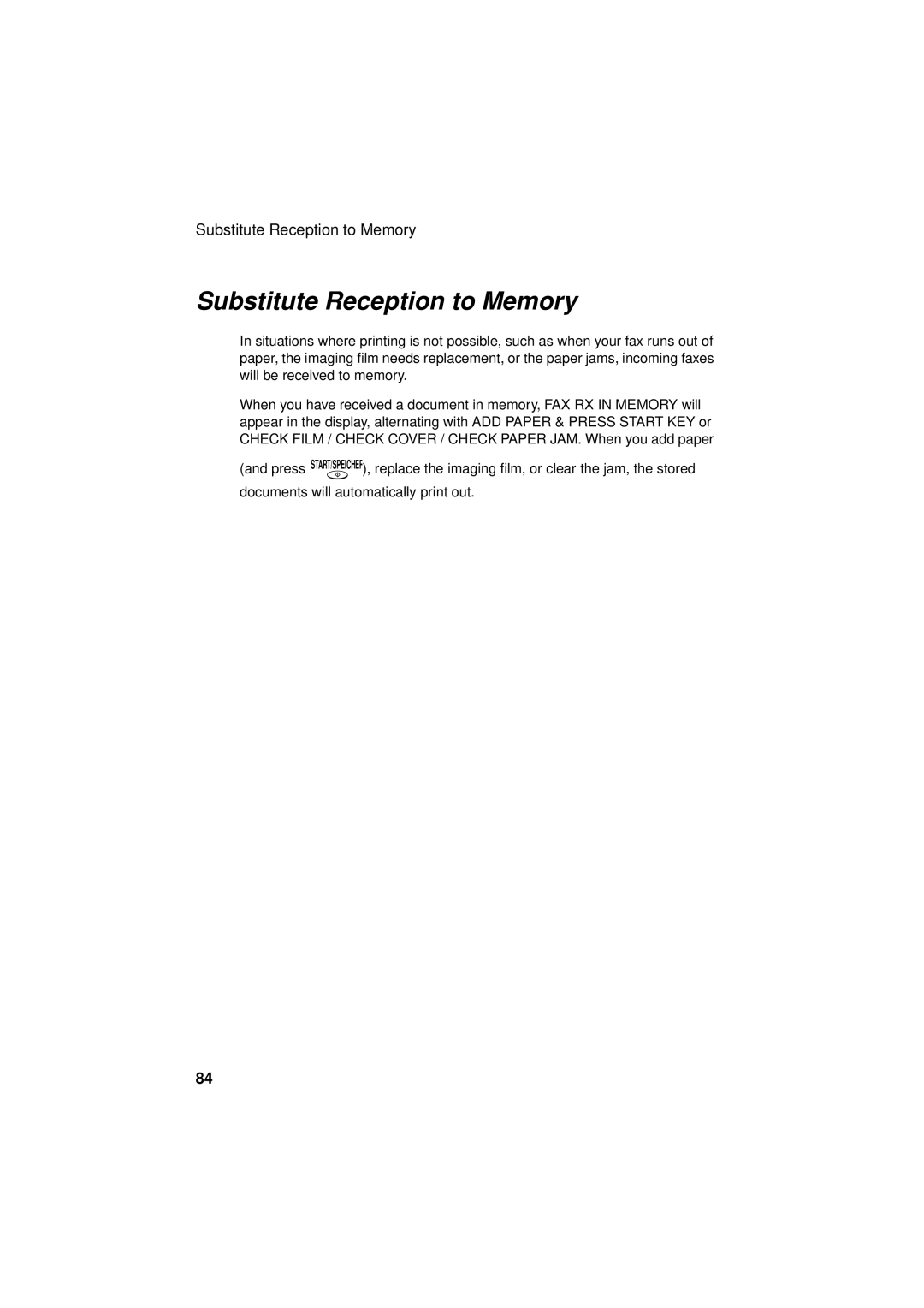 Sharp UX-S10 manual Substitute Reception to Memory 