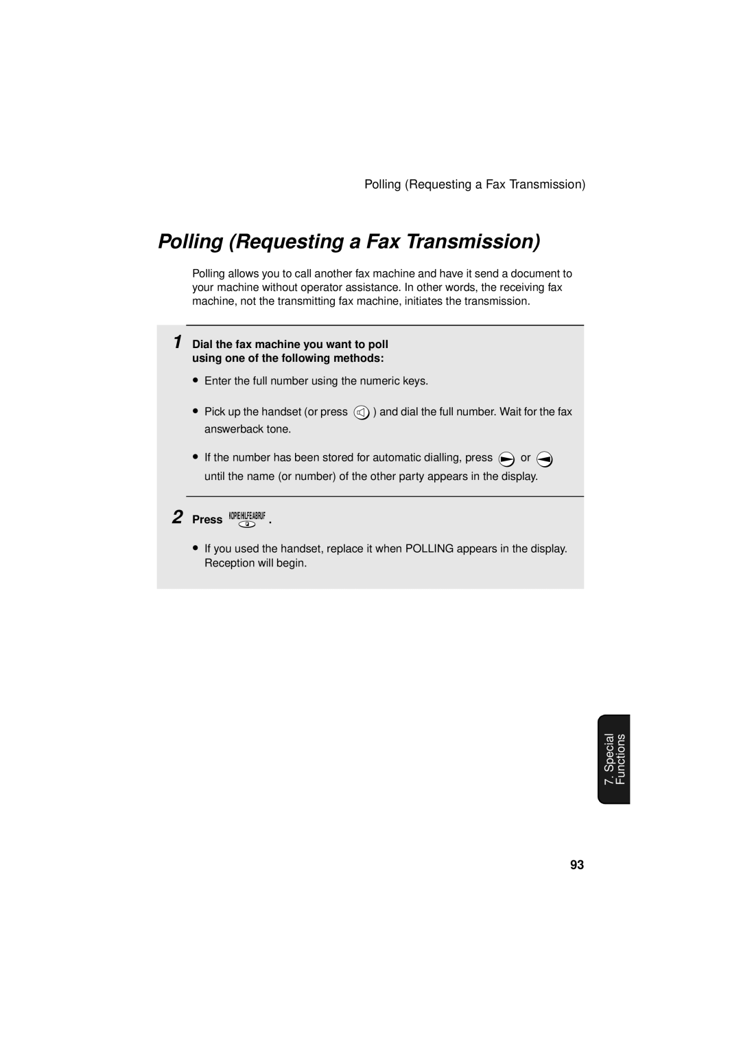 Sharp UX-S10 manual Polling Requesting a Fax Transmission 