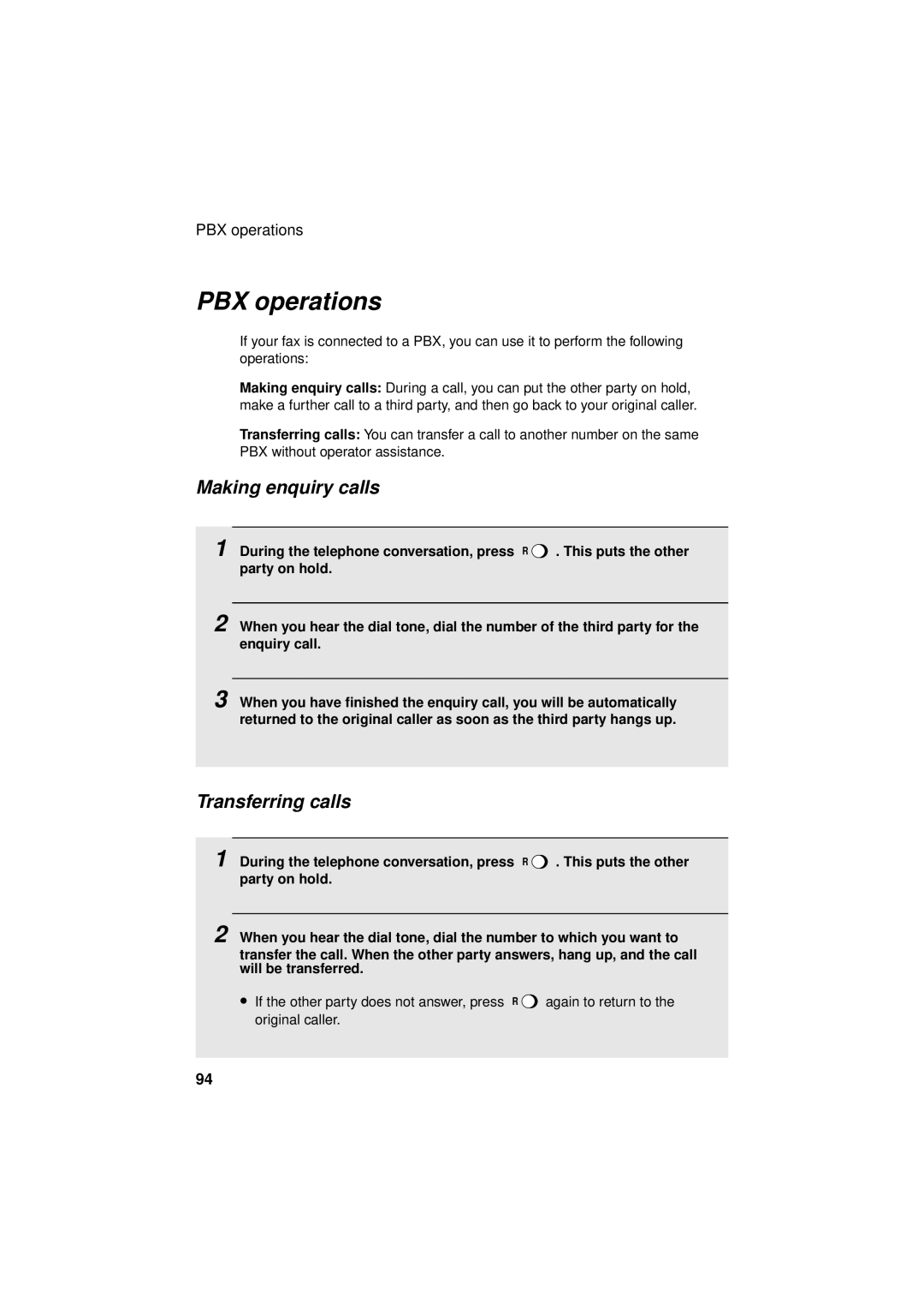 Sharp UX-S10 manual PBX operations, Making enquiry calls, Transferring calls 