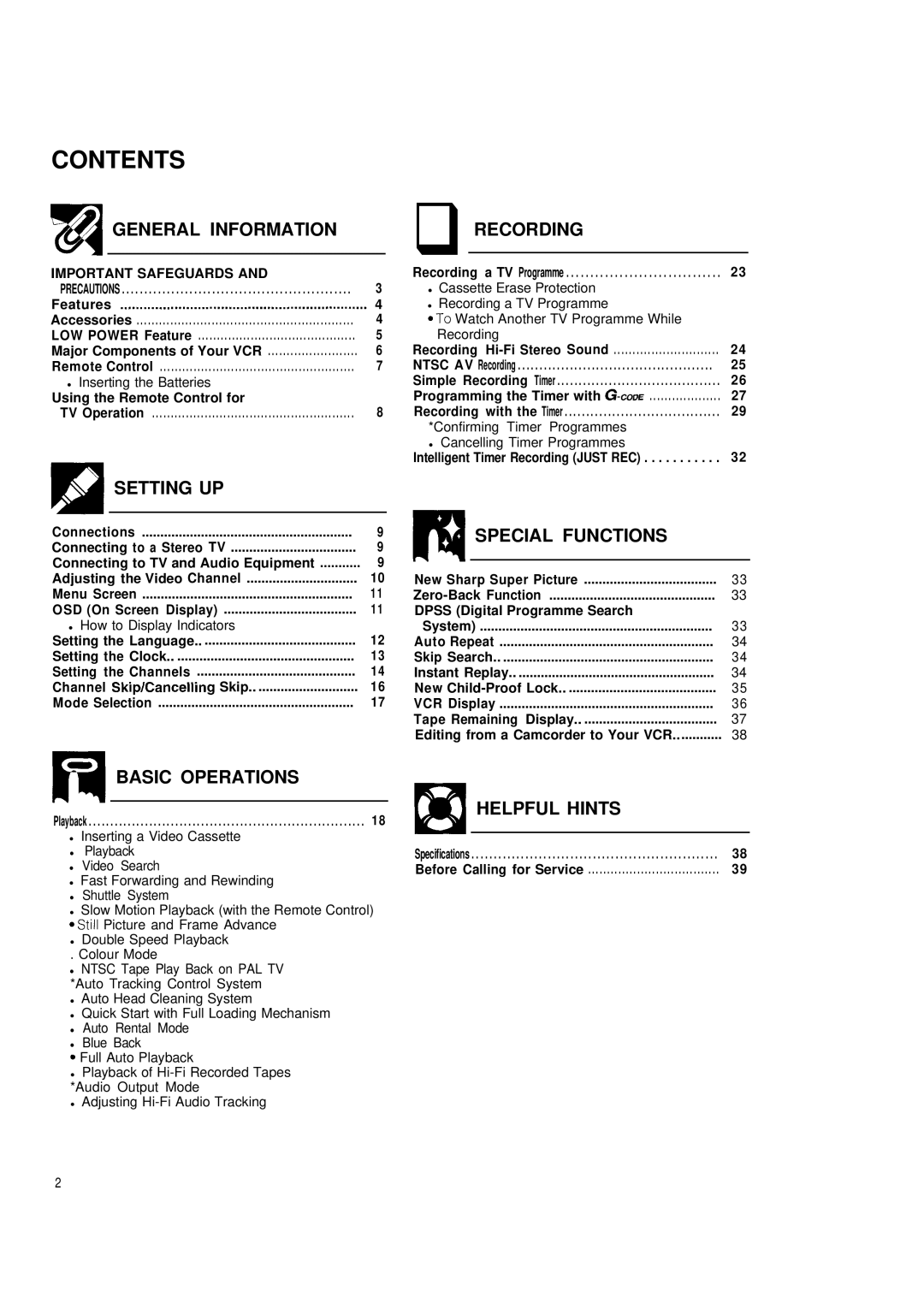 Sharp VC-H680X operation manual Contents 