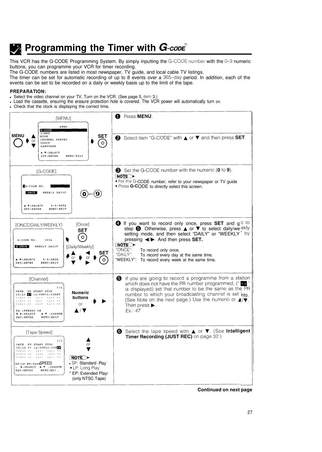 Sharp VC-H680X operation manual Programming the Timer with G-COD?, On next 