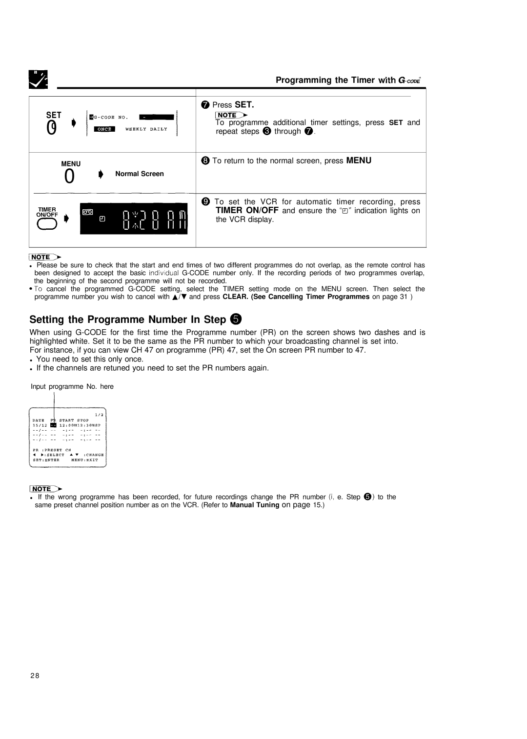 Sharp VC-H680X operation manual Setting the Programme Number In Step @ 