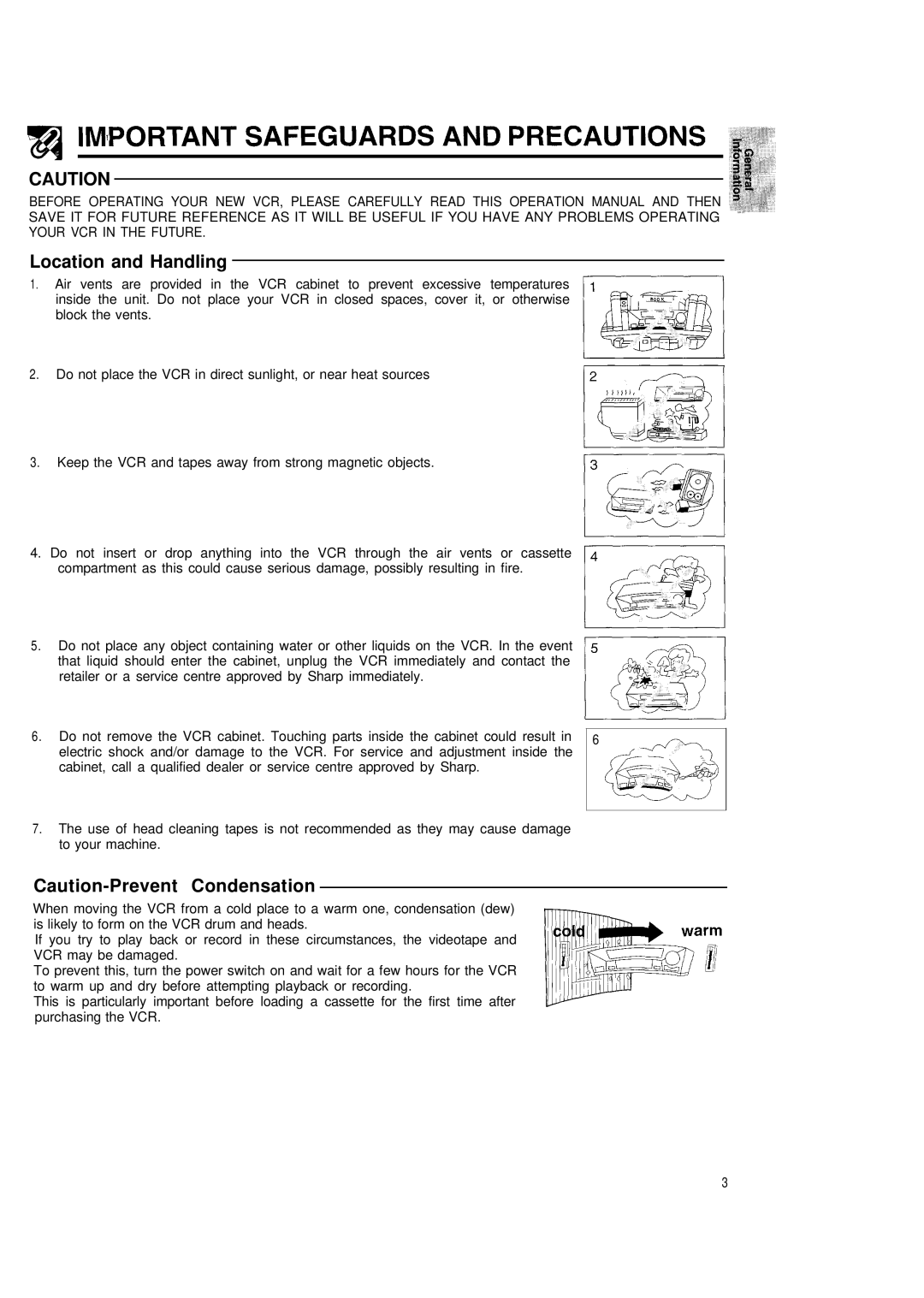 Sharp VC-H680X operation manual Imtportant Safeguards and Precautions, Location and Handling 