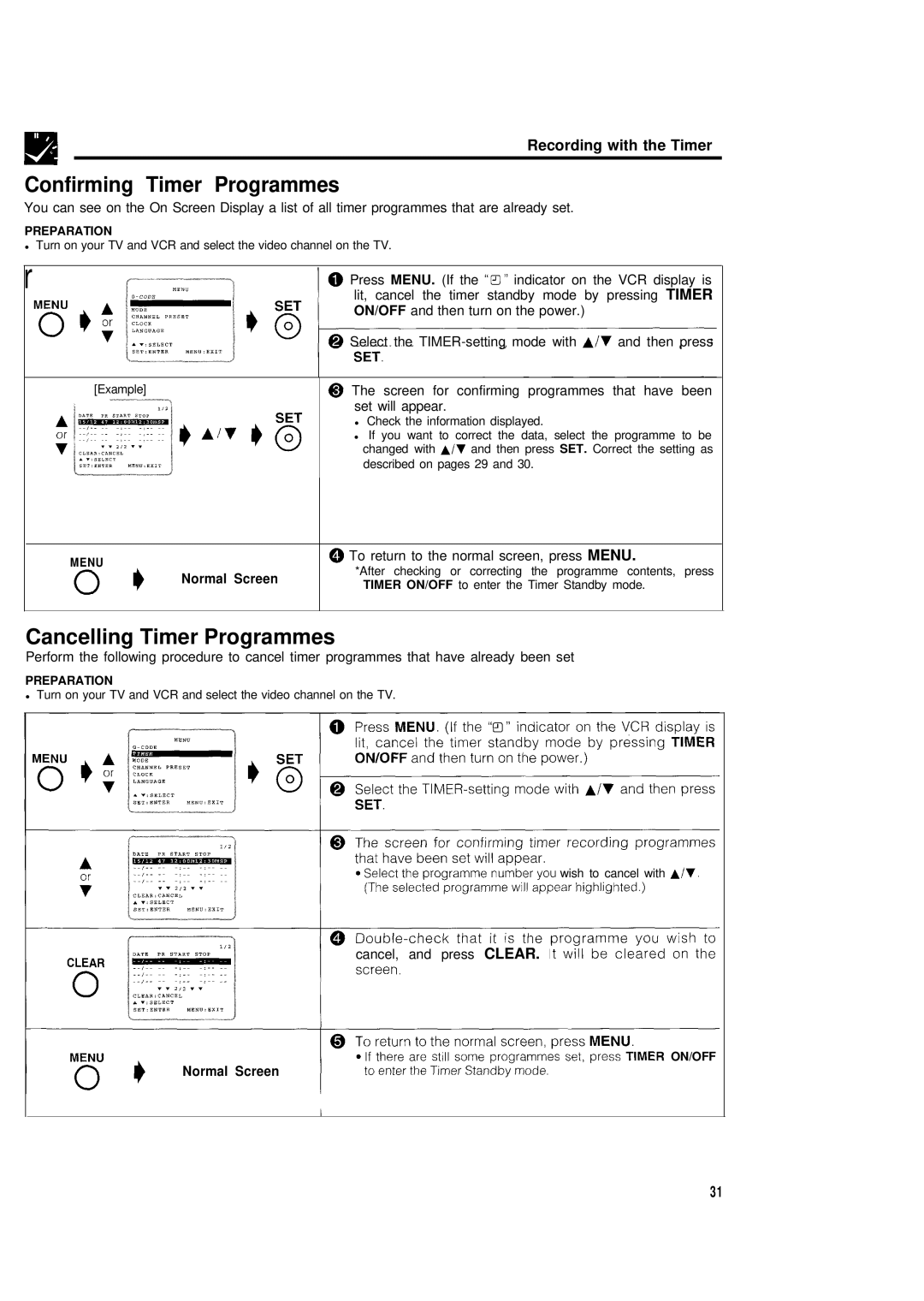 Sharp VC-H680X operation manual Confirming Timer Programmes, Normal Screen 