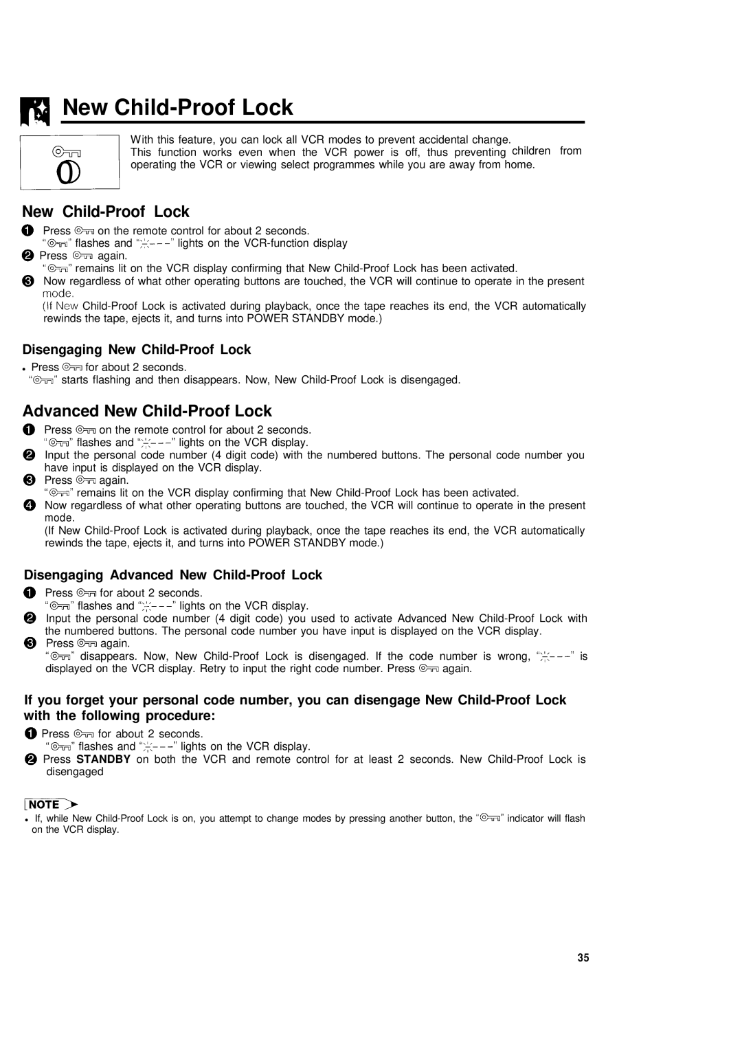 Sharp VC-H680X operation manual New Child-Proof Lock 