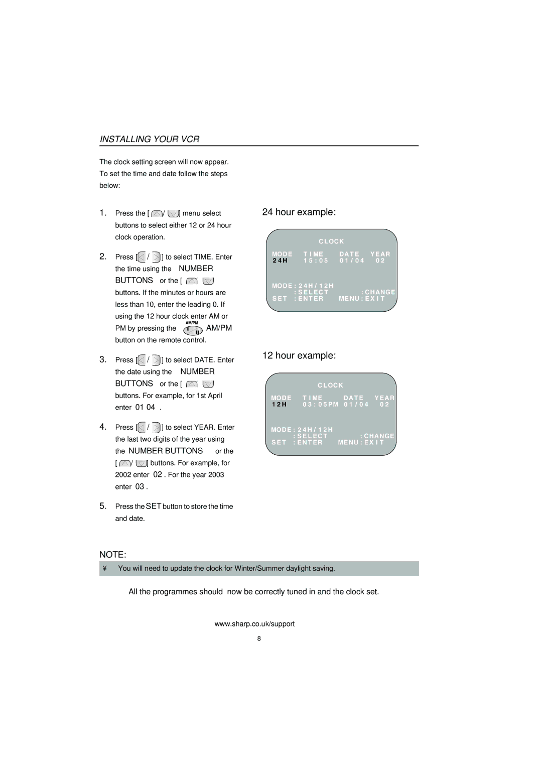 Sharp VC-MH715HM operation manual Hour example 