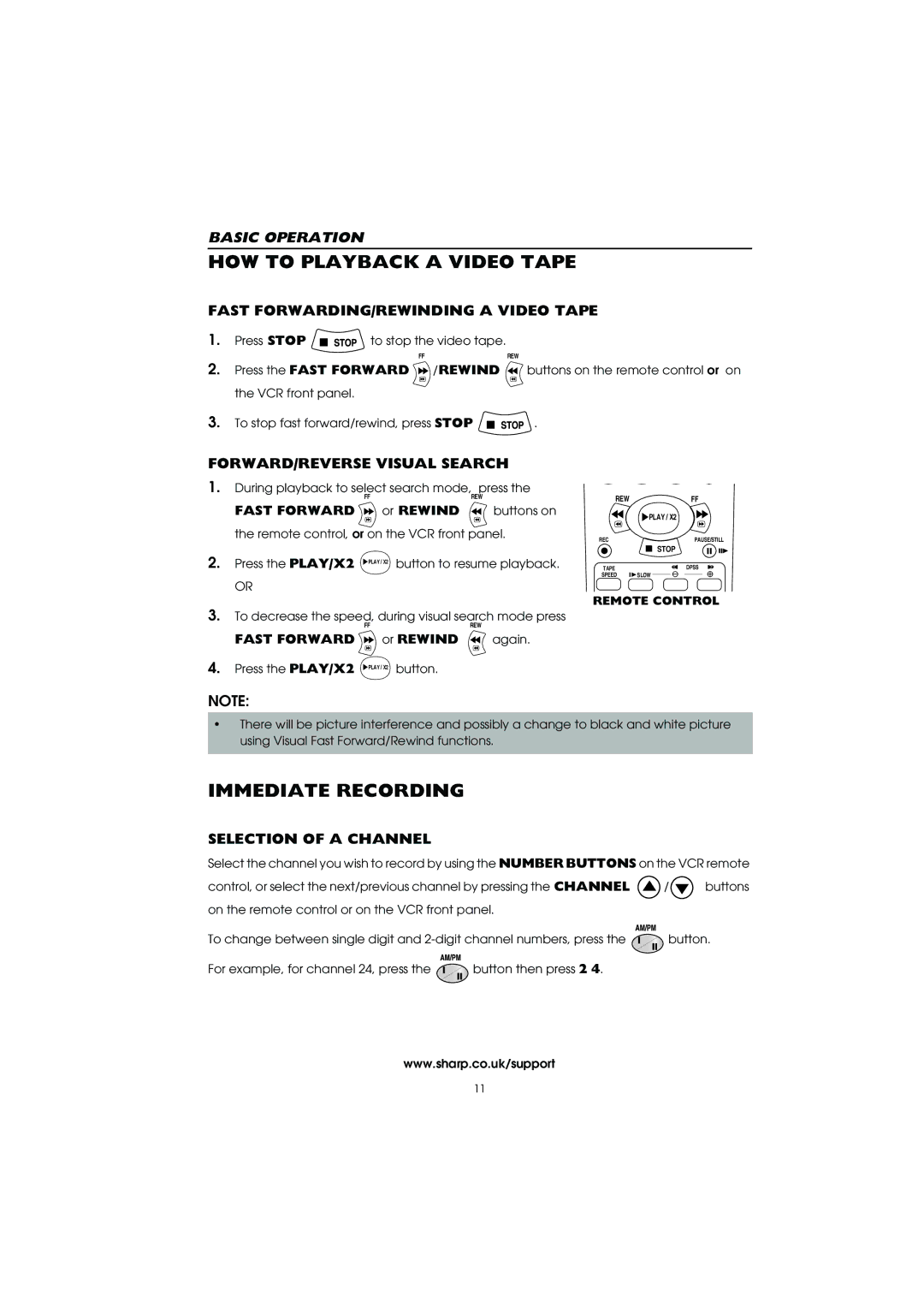 Sharp VC-MH715HM Immediate Recording, Fast FORWARDING/REWINDING a Video Tape, FORWARD/REVERSE Visual Search 