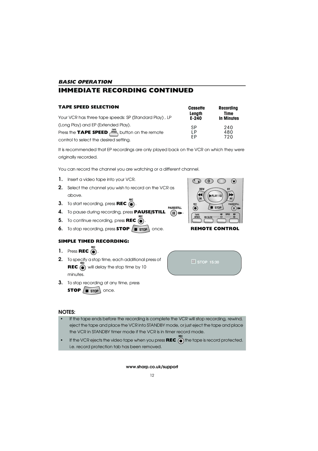 Sharp VC-MH715HM operation manual Tape Speed Selection, Simple Timed Recording 