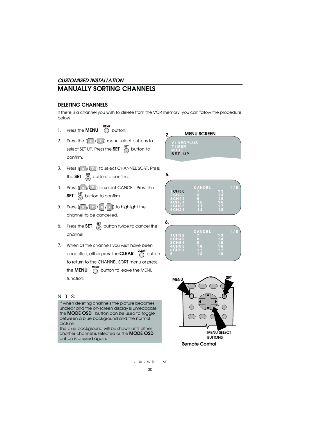 Sharp VC-MH715HM operation manual Deleting Channels, Menu 