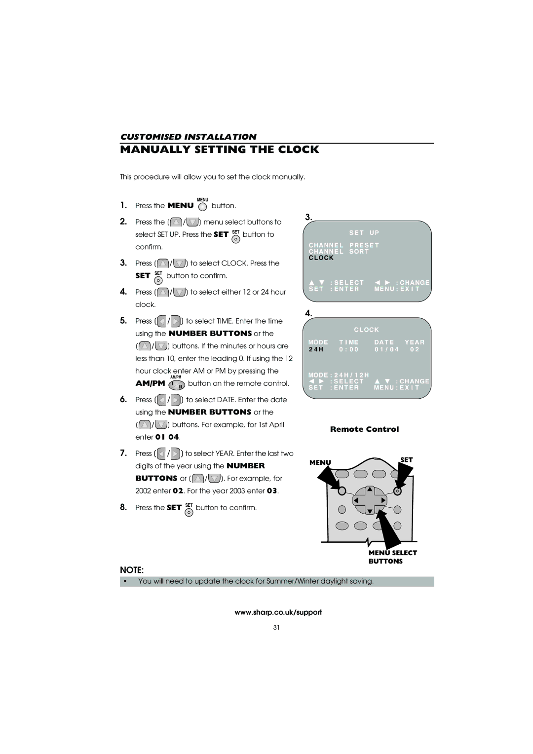 Sharp VC-MH715HM operation manual Manually Setting the Clock 