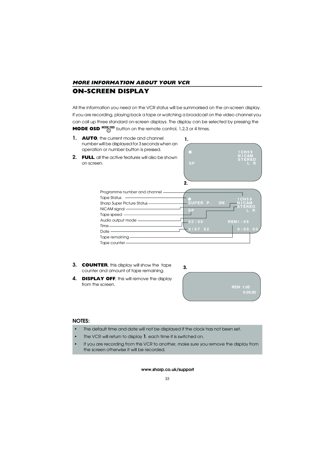 Sharp VC-MH715HM operation manual ON-SCREEN Display 