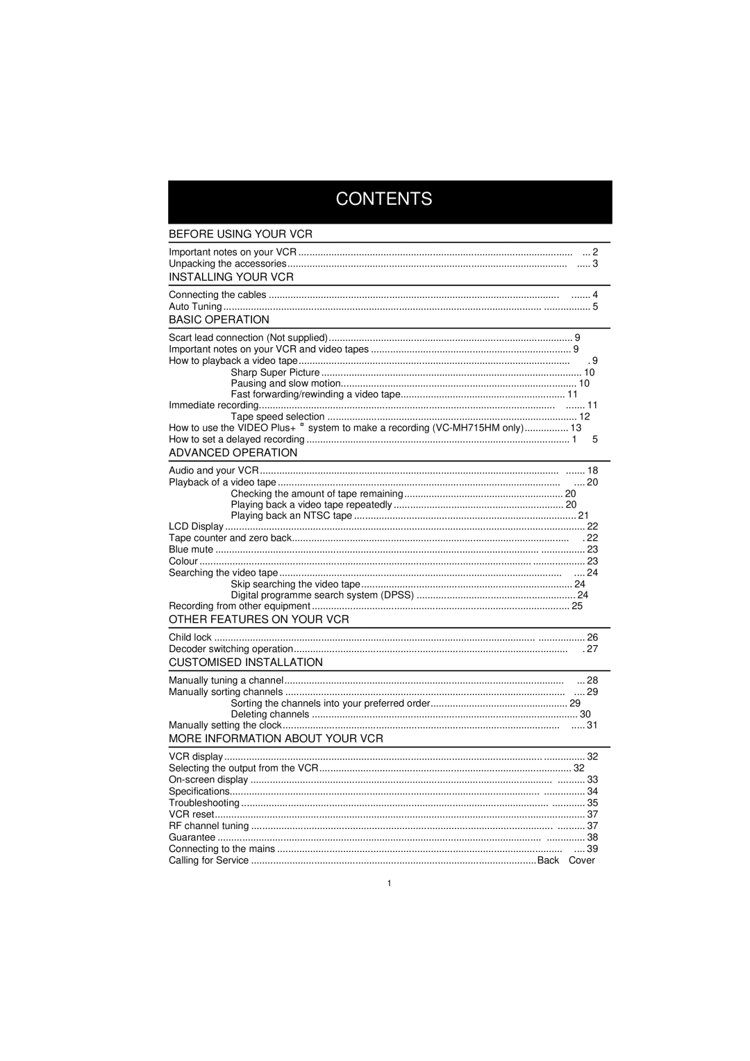 Sharp VC-MH715HM operation manual Contents 