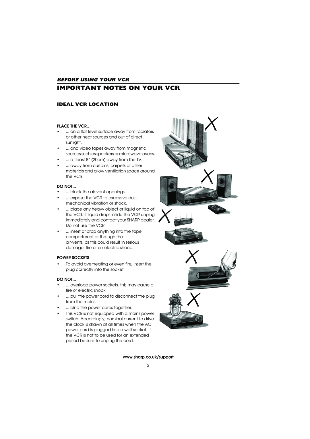 Sharp VC-MH715HM operation manual Important Notes On Your Vcr, Before Using Your Vcr, Ideal Vcr Location 