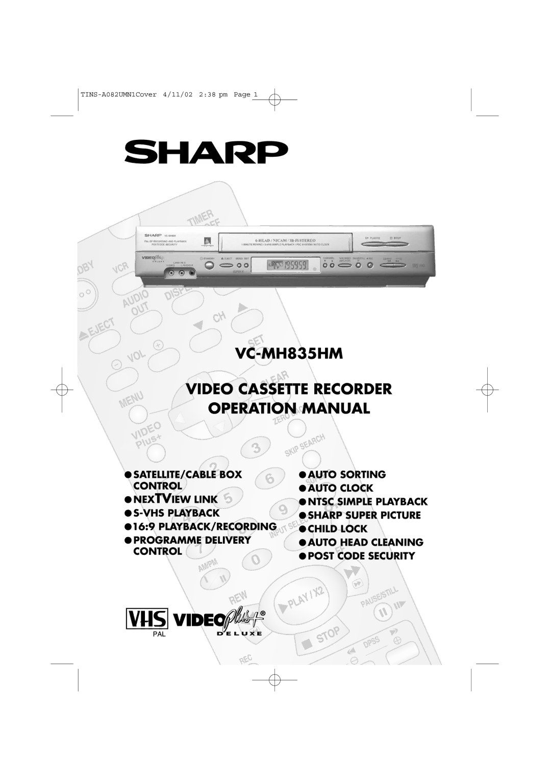 Sharp operation manual VC-MH835HM Video Cassette Recorder 