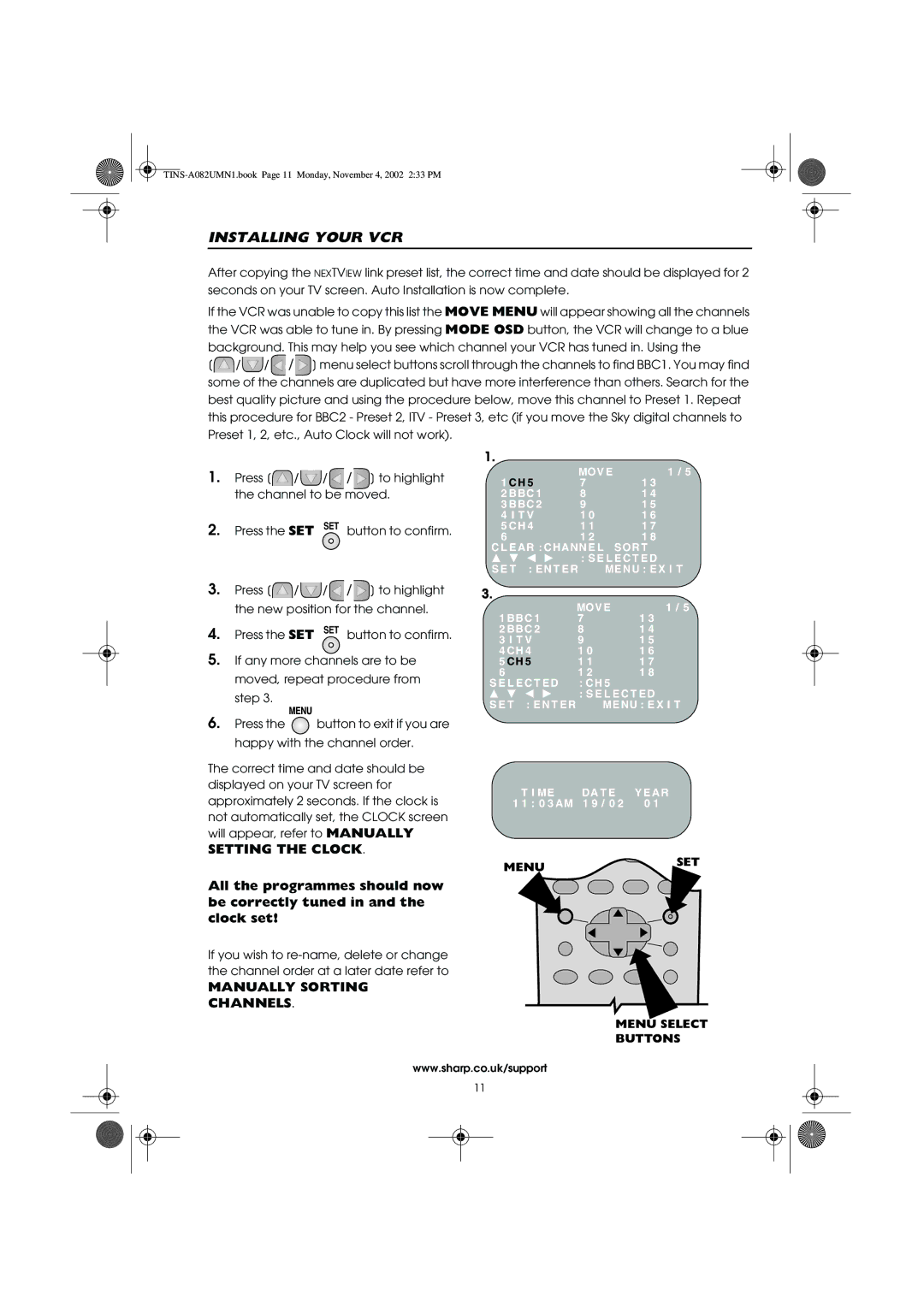 Sharp VC-MH835HM operation manual Manually Sorting Channels 