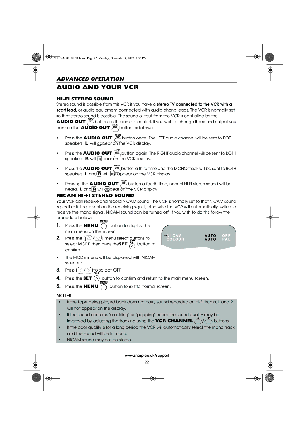 Sharp VC-MH835HM operation manual Audio and Your VCR, HI-FI Stereo Sound 