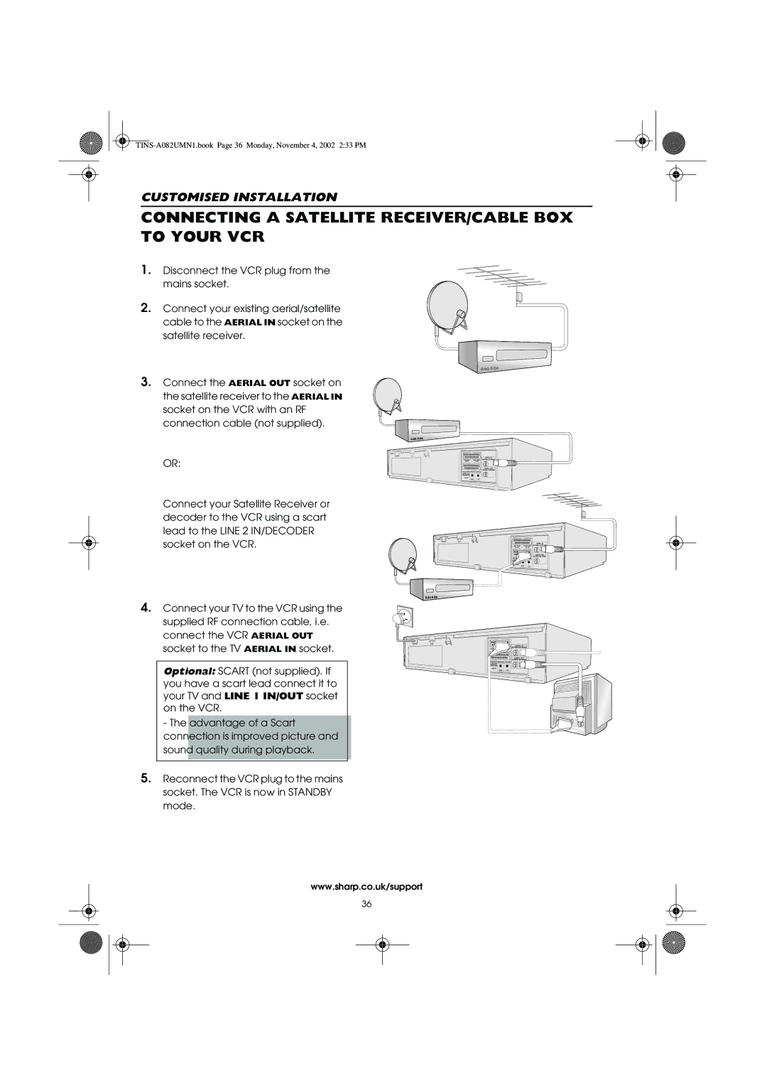 Sharp VC-MH835HM operation manual Connecting a Satellite RECEIVER/CABLE BOX to Your VCR 