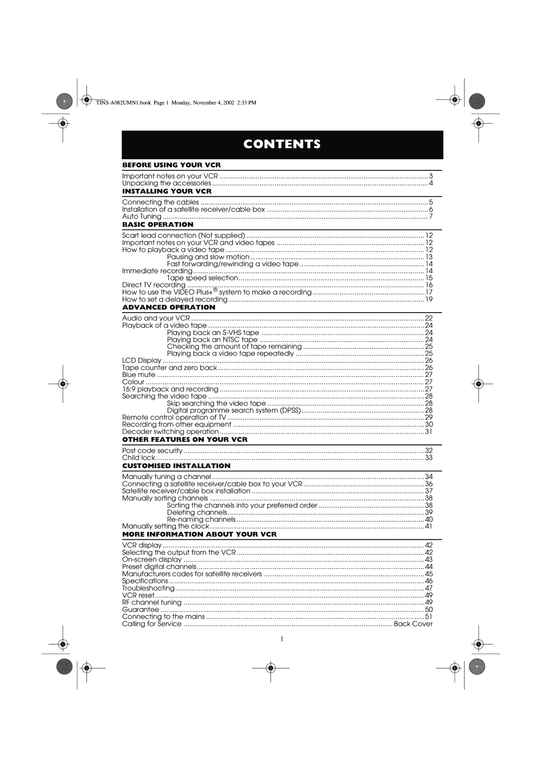 Sharp VC-MH835HM operation manual Contents 