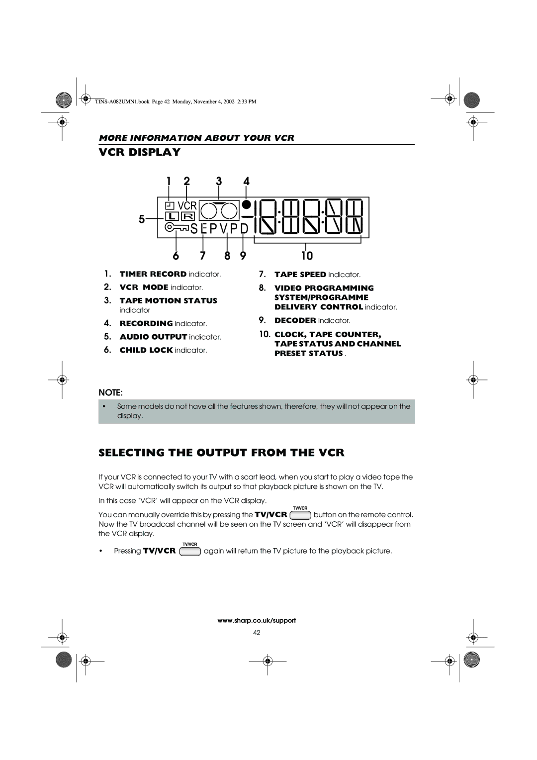 Sharp VC-MH835HM operation manual VCR Display, Selecting the Output from the VCR 