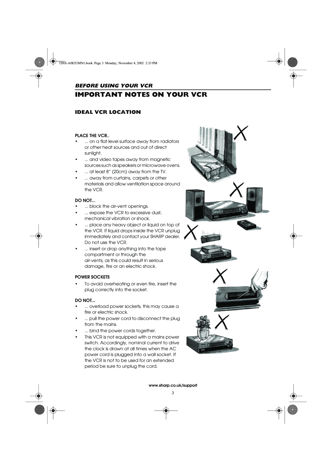 Sharp VC-MH835HM operation manual Important Notes on Your VCR, Ideal VCR Location 