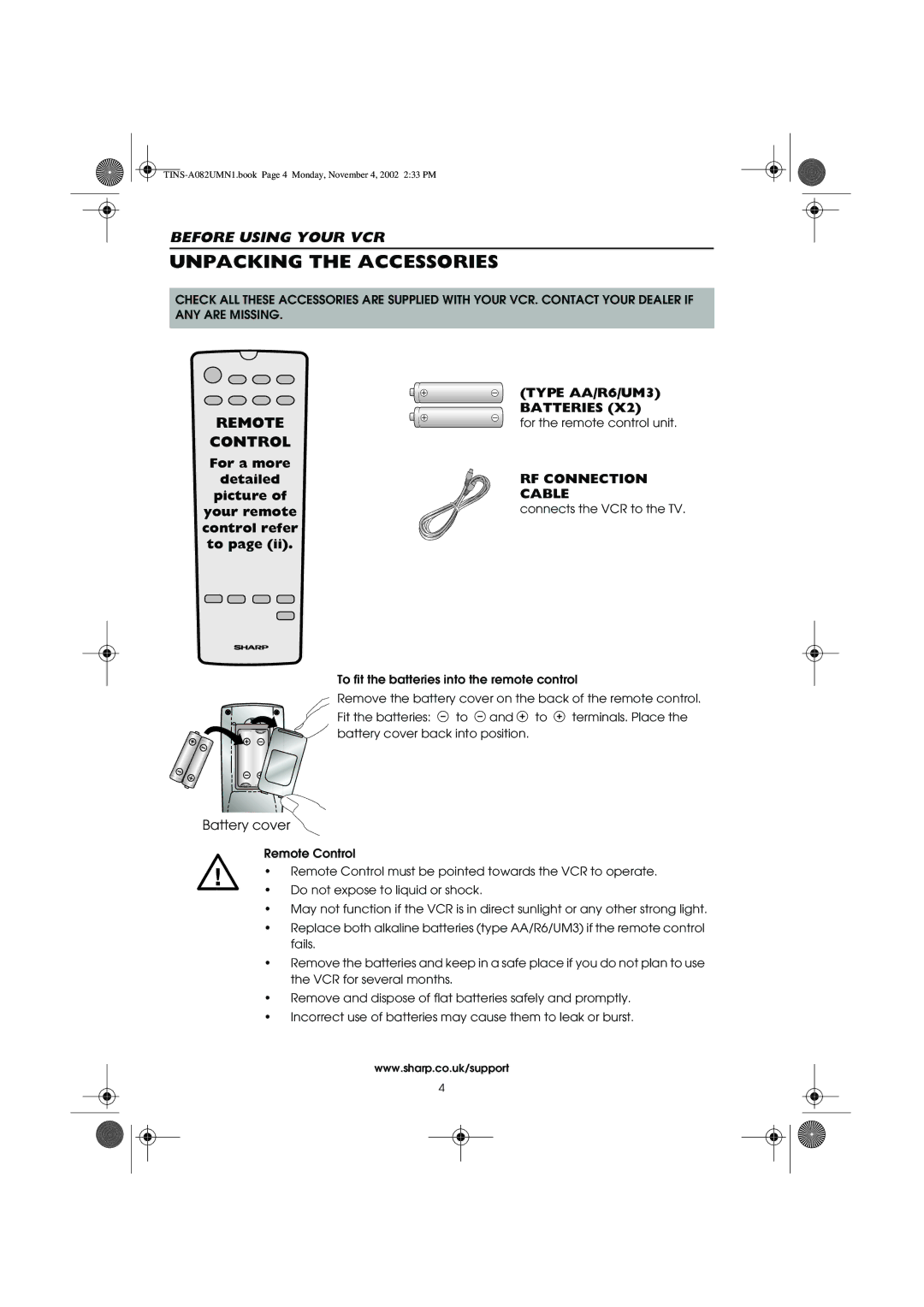 Sharp VC-MH835HM Unpacking the Accessories, Remote Control, For a more Detailed Picture Your remote control refer to 