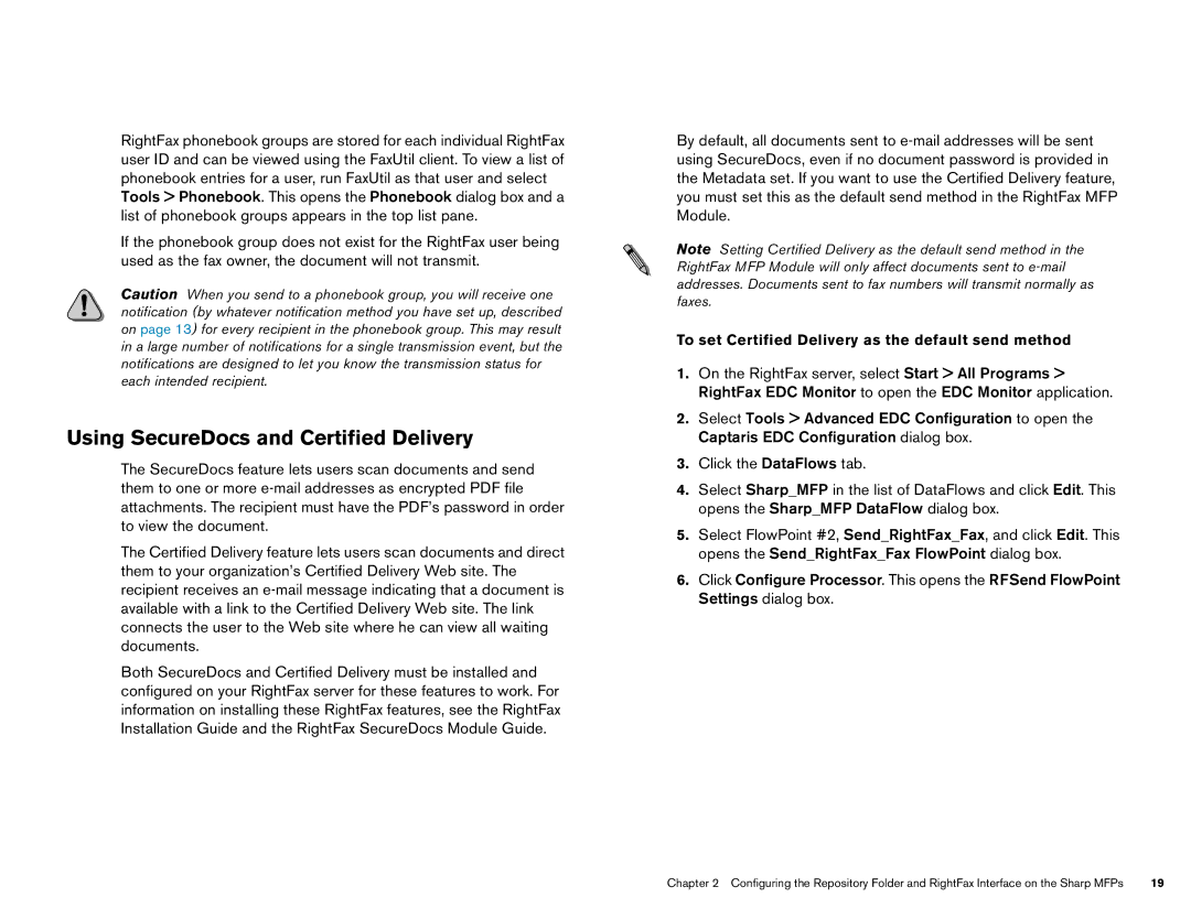 Sharp Version 2.5 manual Using SecureDocs and Certified Delivery, To set Certified Delivery as the default send method 