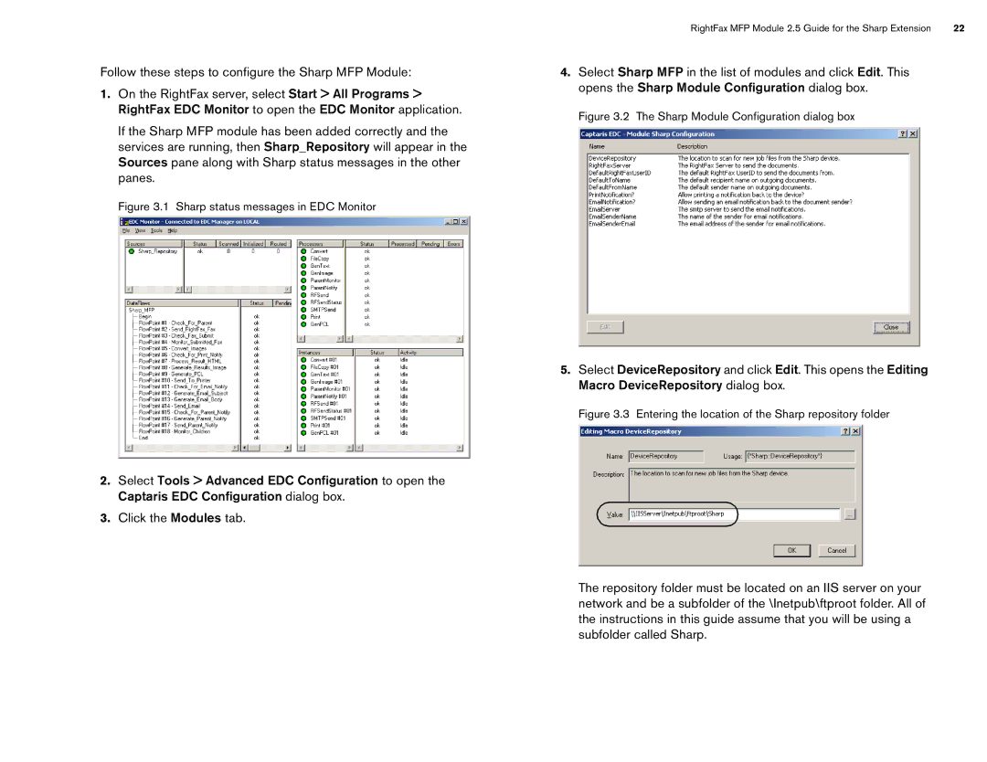 Sharp Version 2.5 manual Follow these steps to configure the Sharp MFP Module 